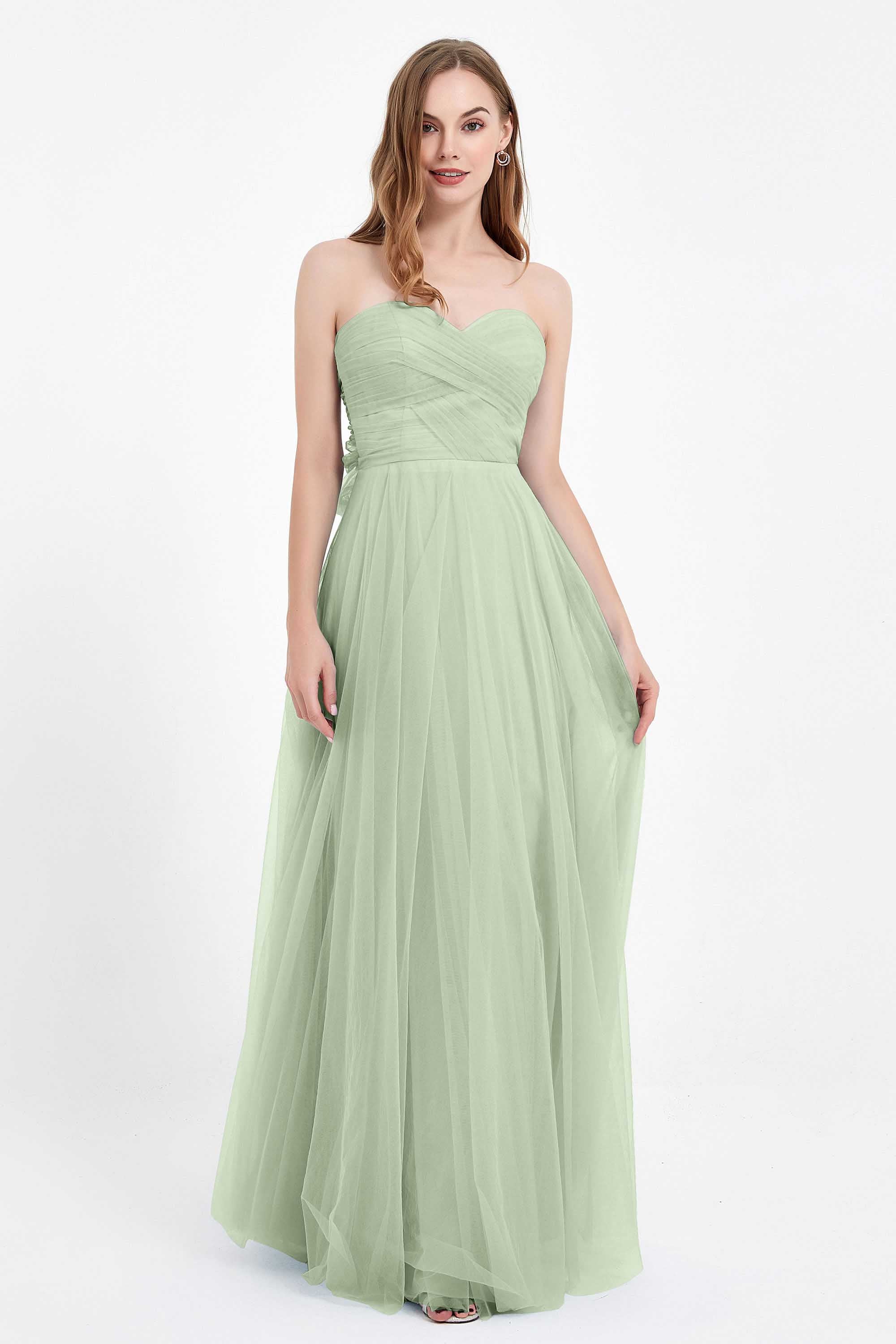 Sweetheart neckline tulle backless formal evening dresses pleated ruched bridesmaid dress