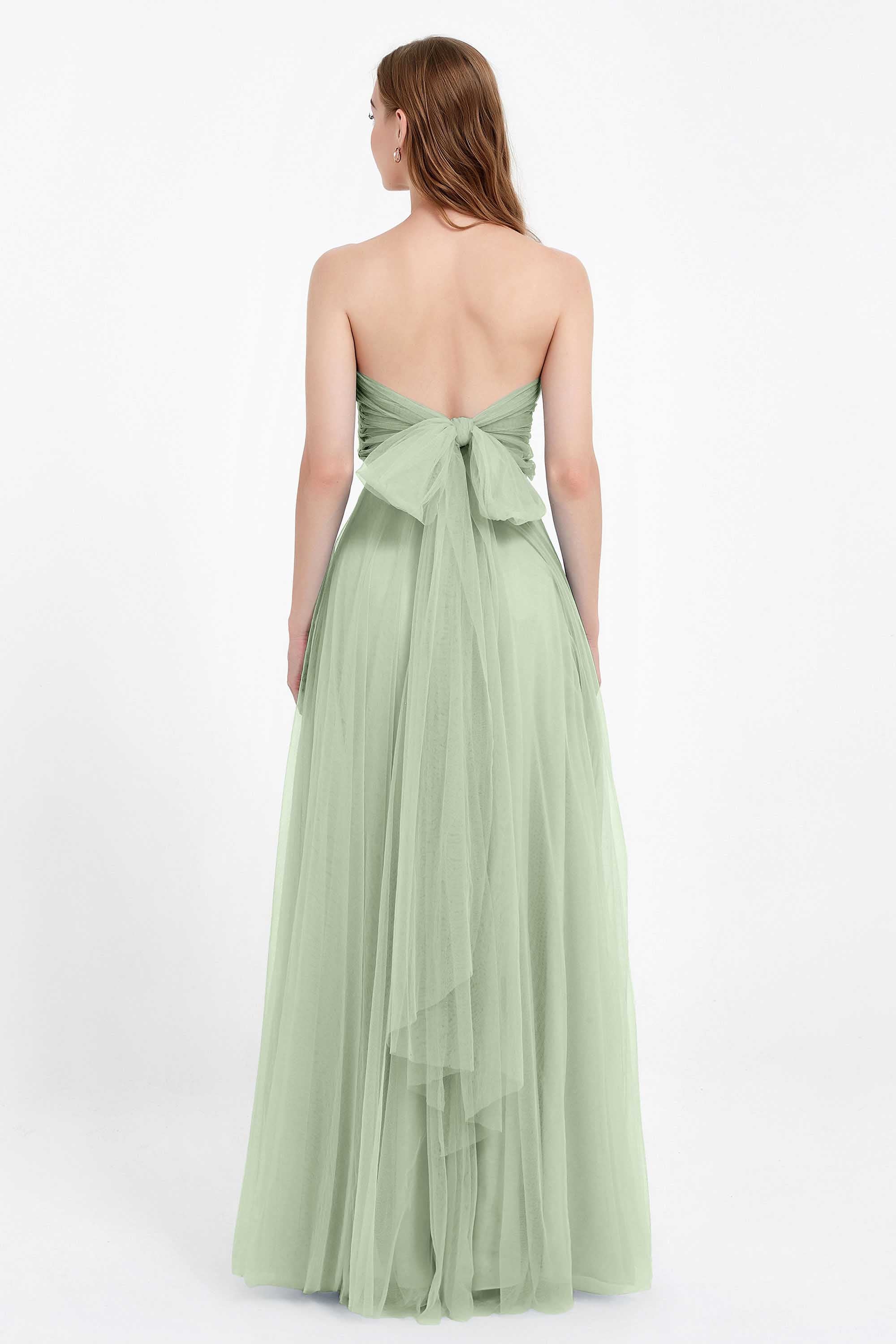 Sweetheart neckline tulle backless formal evening dresses pleated ruched bridesmaid dress