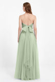 Sweetheart neckline tulle backless formal evening dresses pleated ruched bridesmaid dress