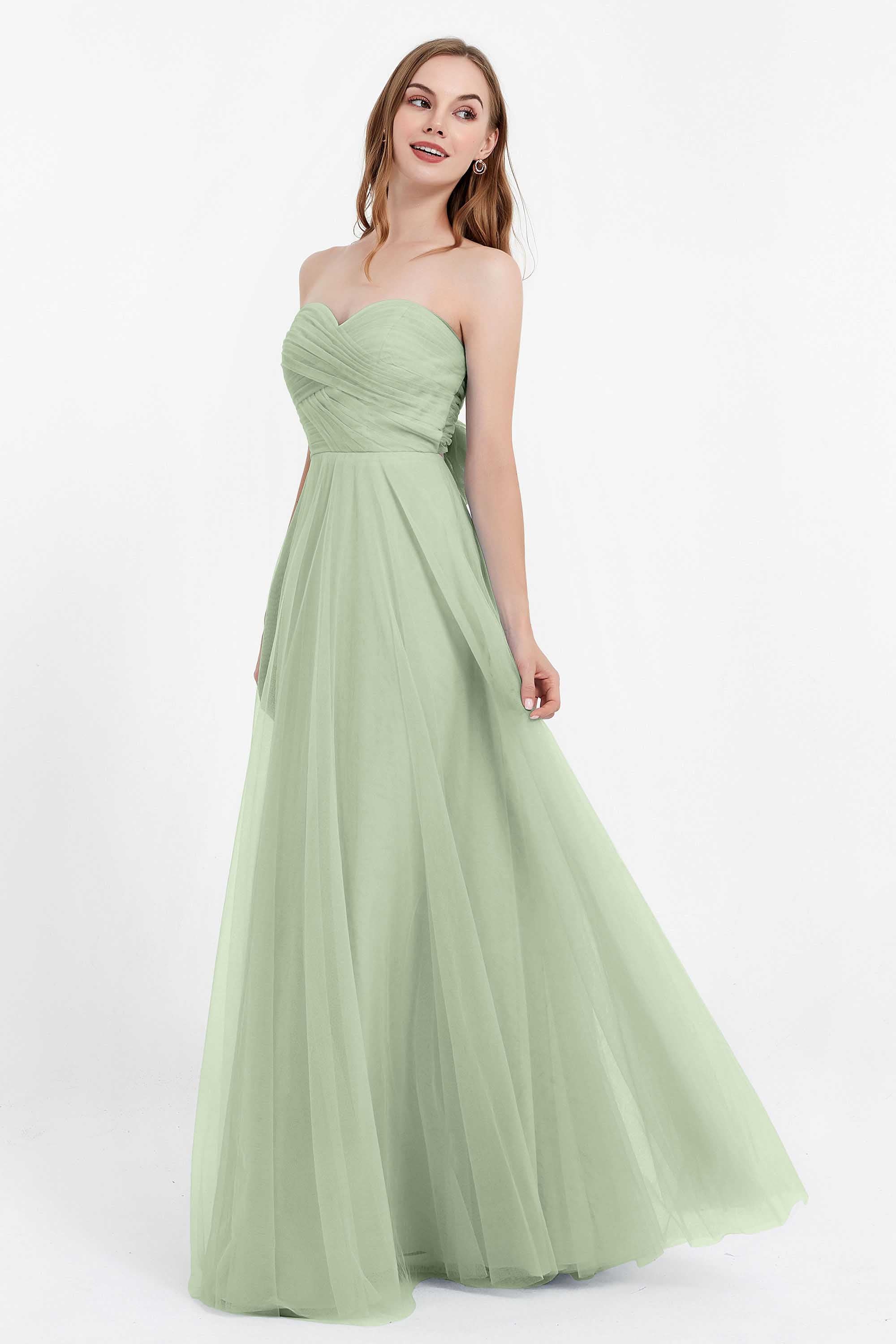 Sweetheart neckline tulle backless formal evening dresses pleated ruched bridesmaid dress