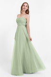 Sweetheart neckline tulle backless formal evening dresses pleated ruched bridesmaid dress