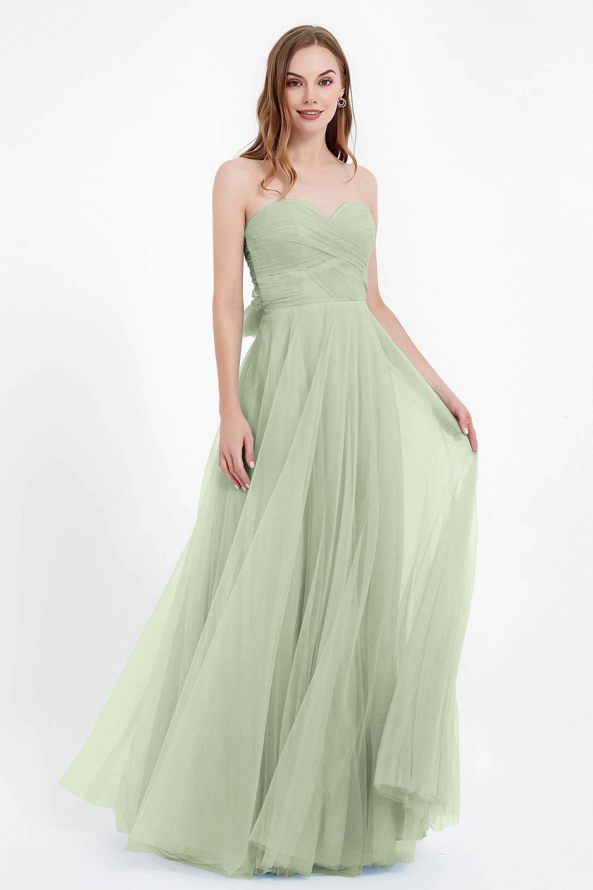 Sweetheart neckline tulle backless formal evening dresses pleated ruched bridesmaid dress