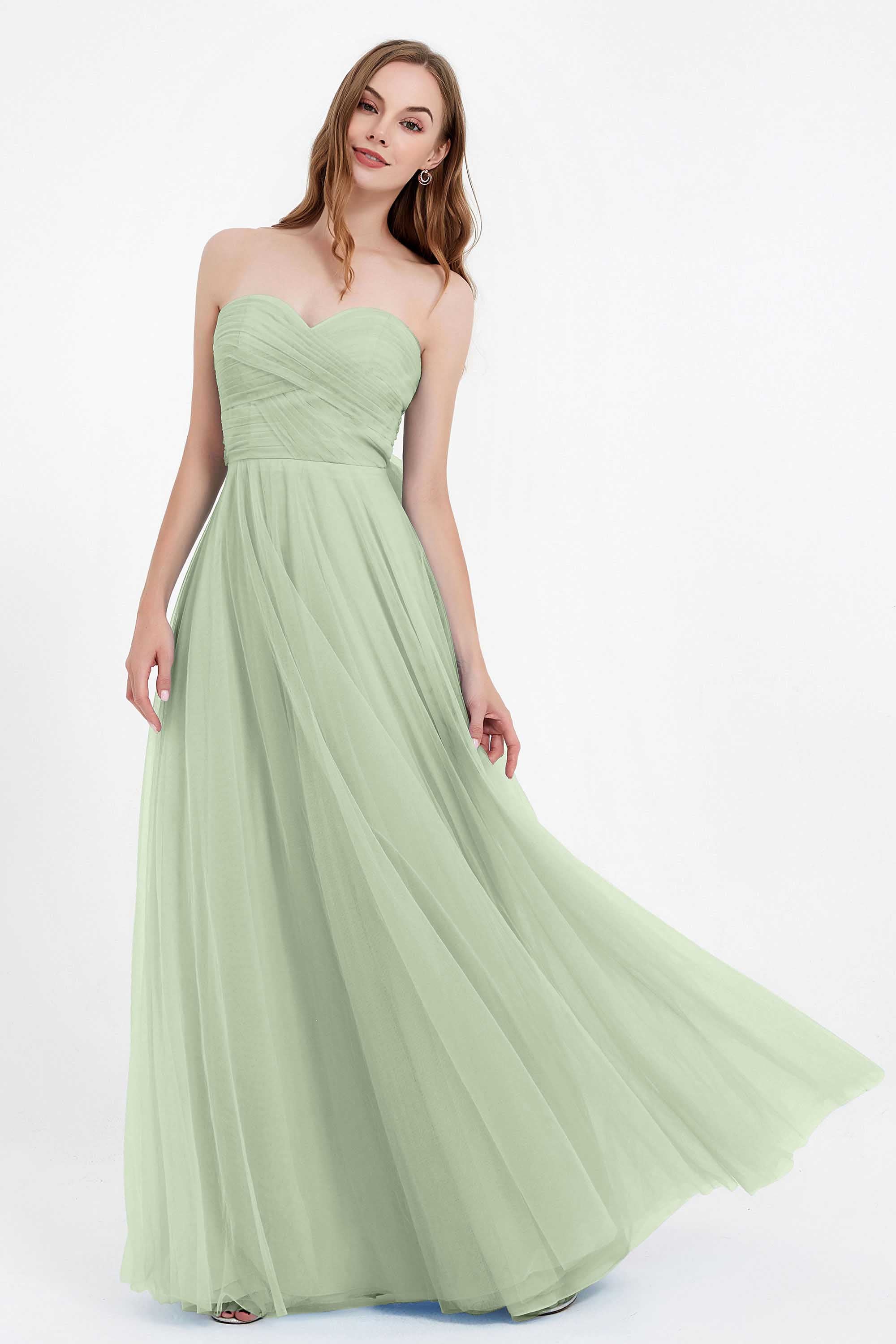 Sweetheart neckline tulle backless formal evening dresses pleated ruched bridesmaid dress