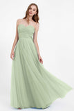 Sweetheart neckline tulle backless formal evening dresses pleated ruched bridesmaid dress