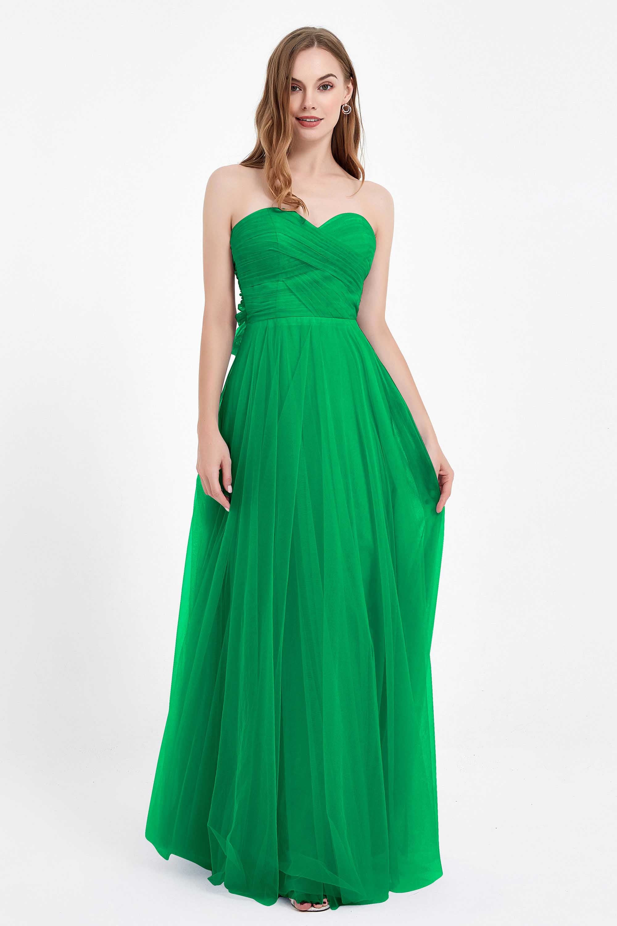 Sweetheart neckline tulle backless formal evening dresses pleated ruched bridesmaid dress