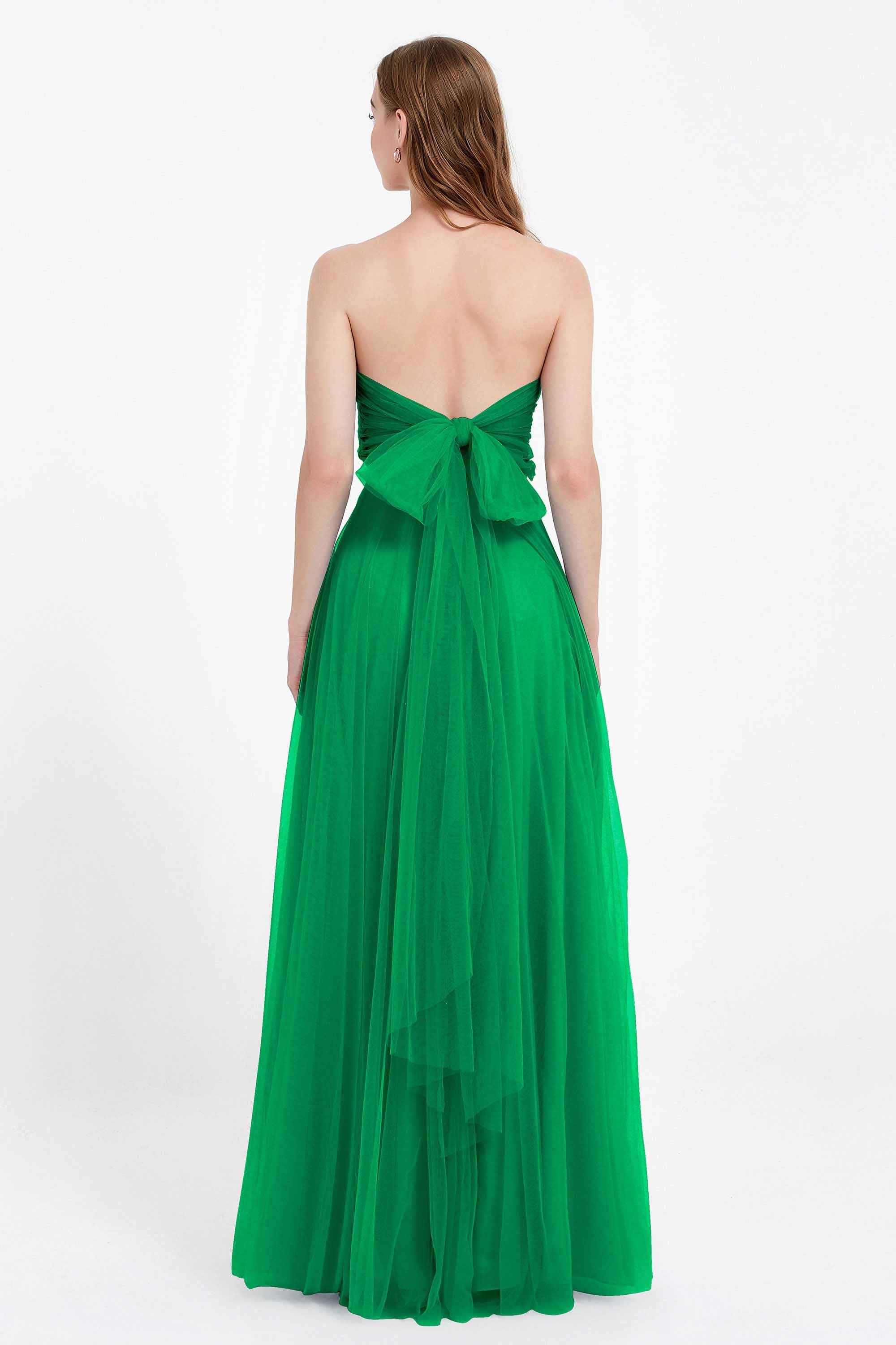 Sweetheart neckline tulle backless formal evening dresses pleated ruched bridesmaid dress