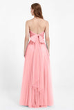 Sweetheart neckline tulle backless formal evening dresses pleated ruched bridesmaid dress