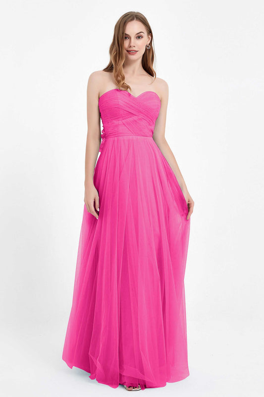 Sweetheart neckline tulle backless formal evening dresses pleated ruched bridesmaid dress