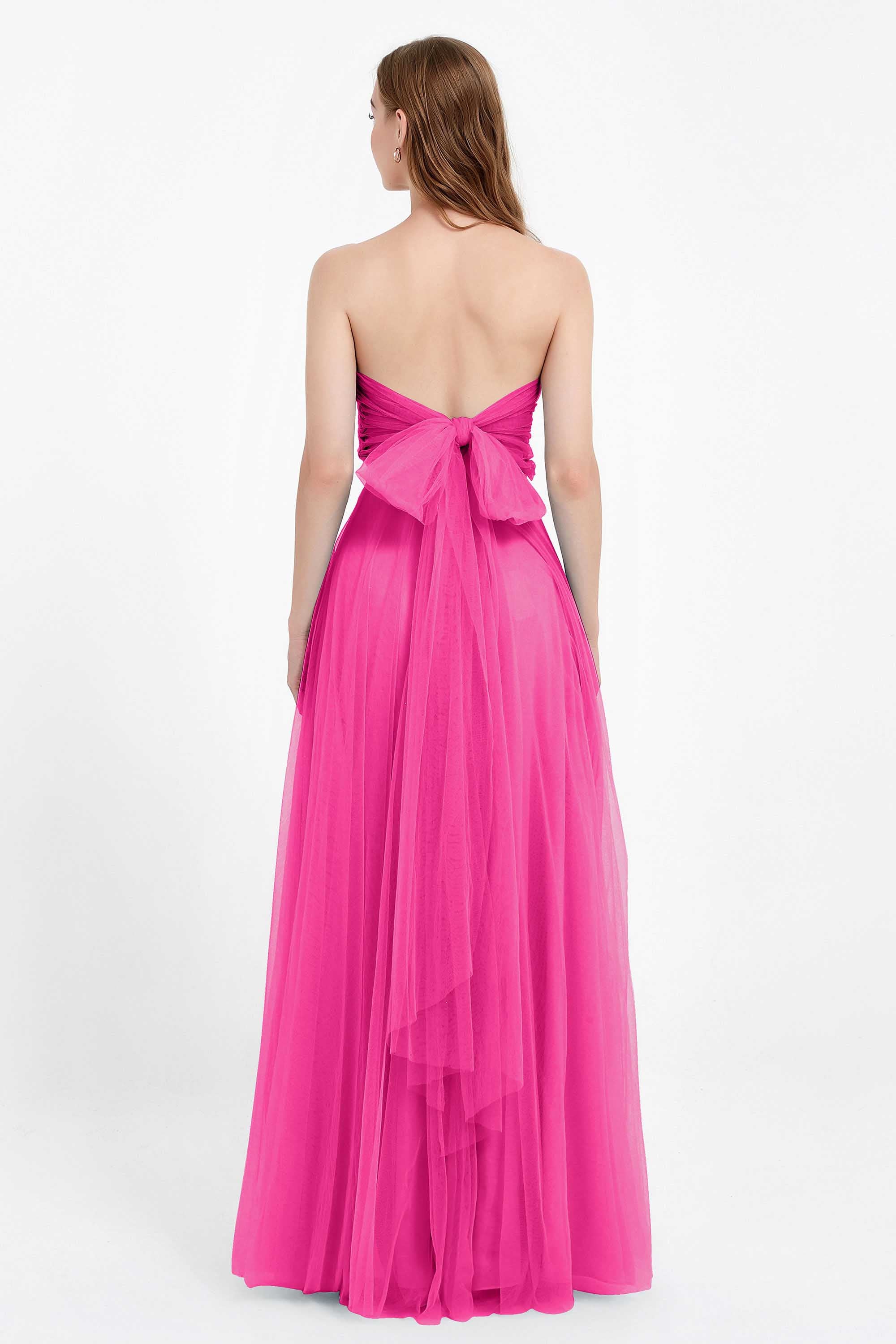 Sweetheart neckline tulle backless formal evening dresses pleated ruched bridesmaid dress