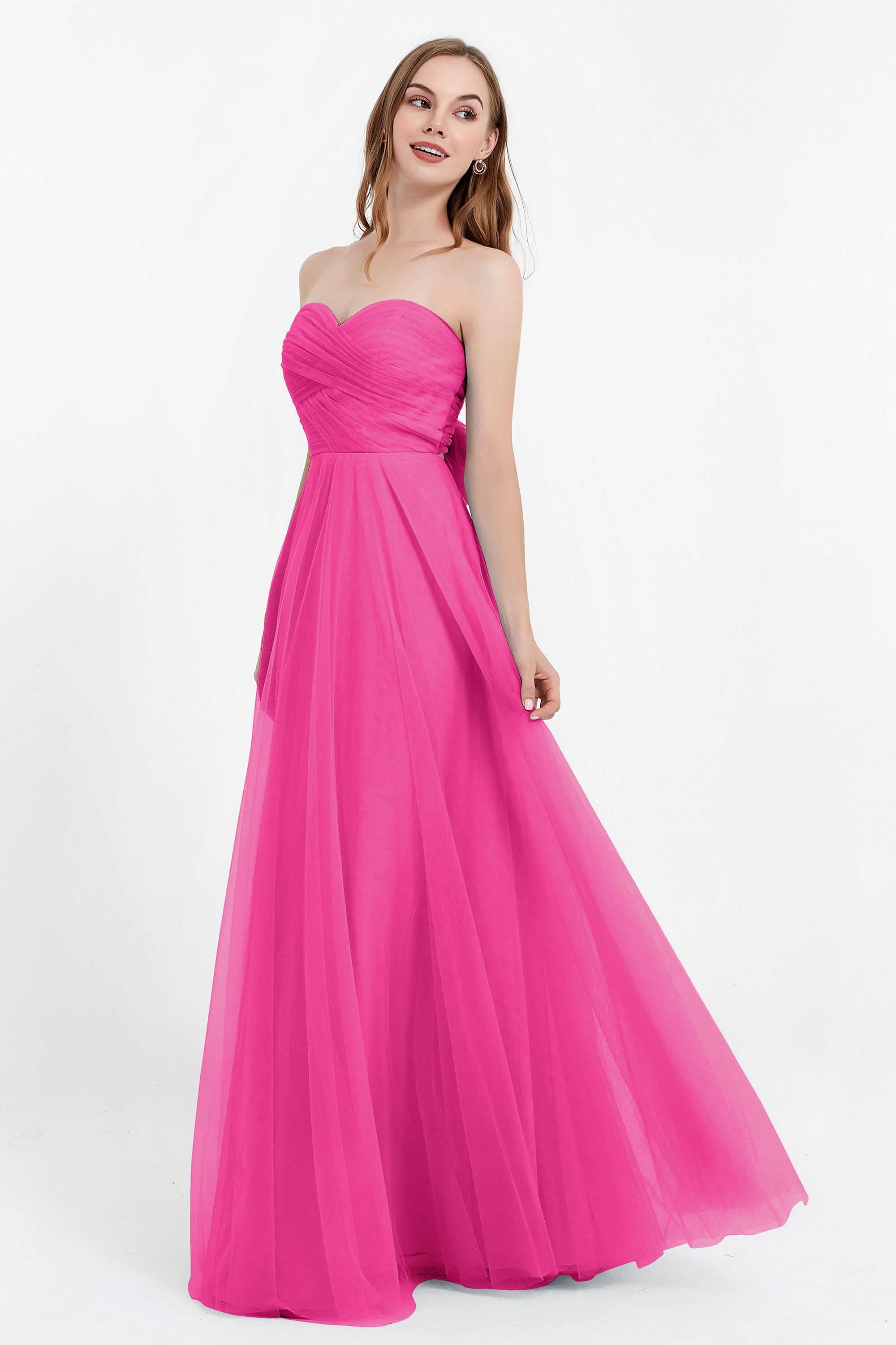 Sweetheart neckline tulle backless formal evening dresses pleated ruched bridesmaid dress