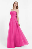 Sweetheart neckline tulle backless formal evening dresses pleated ruched bridesmaid dress