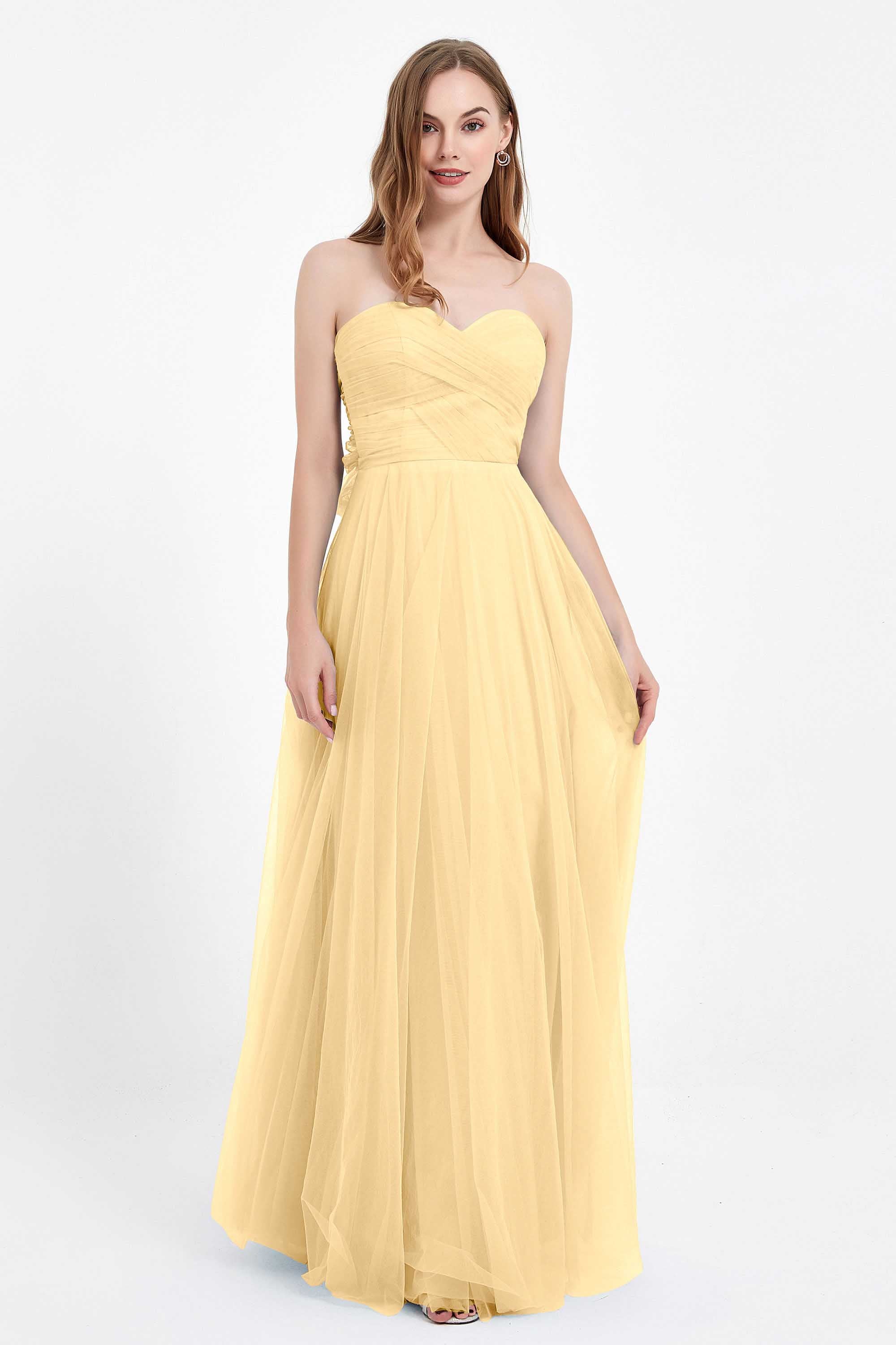 Sweetheart neckline tulle backless formal evening dresses pleated ruched bridesmaid dress