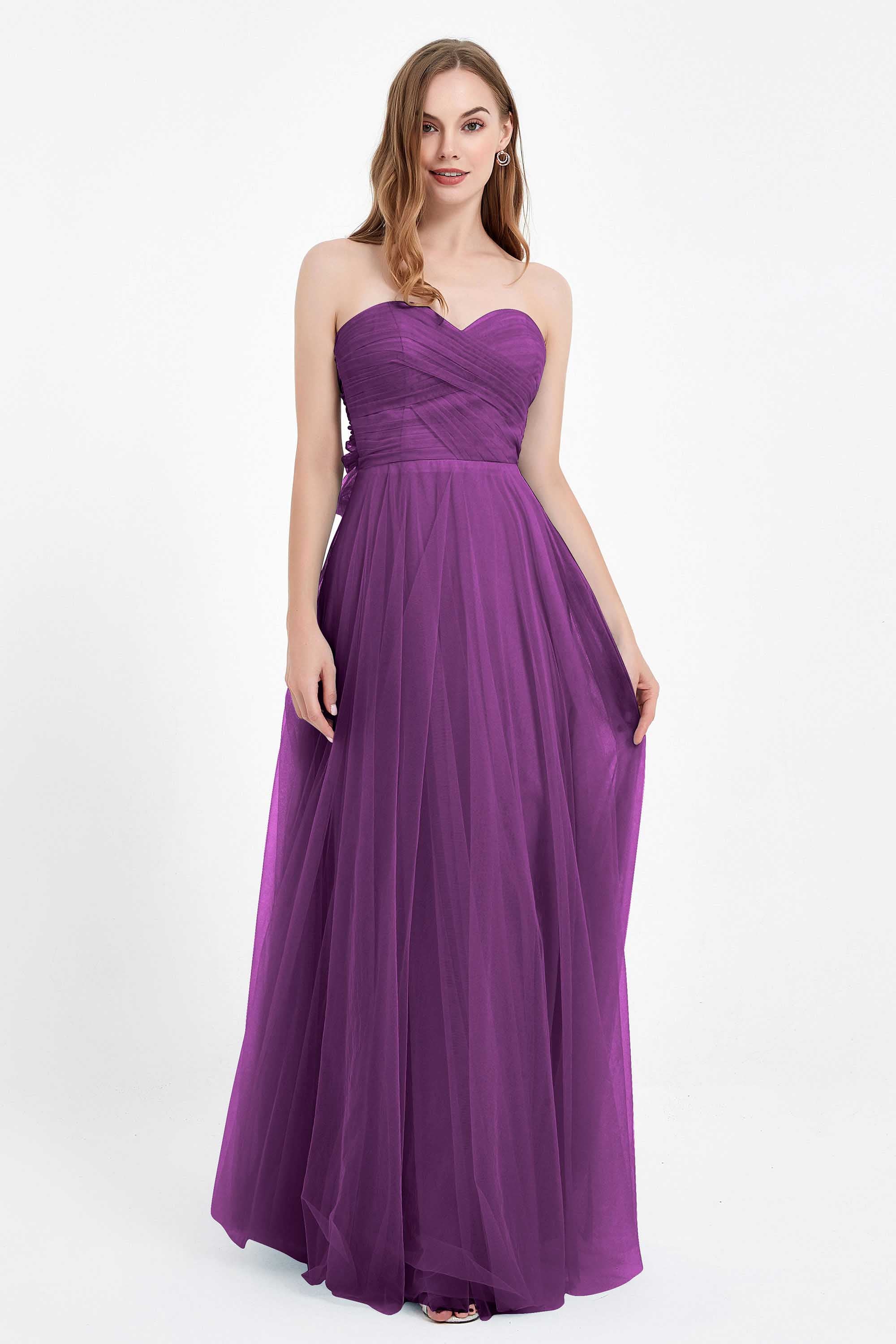 Sweetheart neckline tulle backless formal evening dresses pleated ruched bridesmaid dress