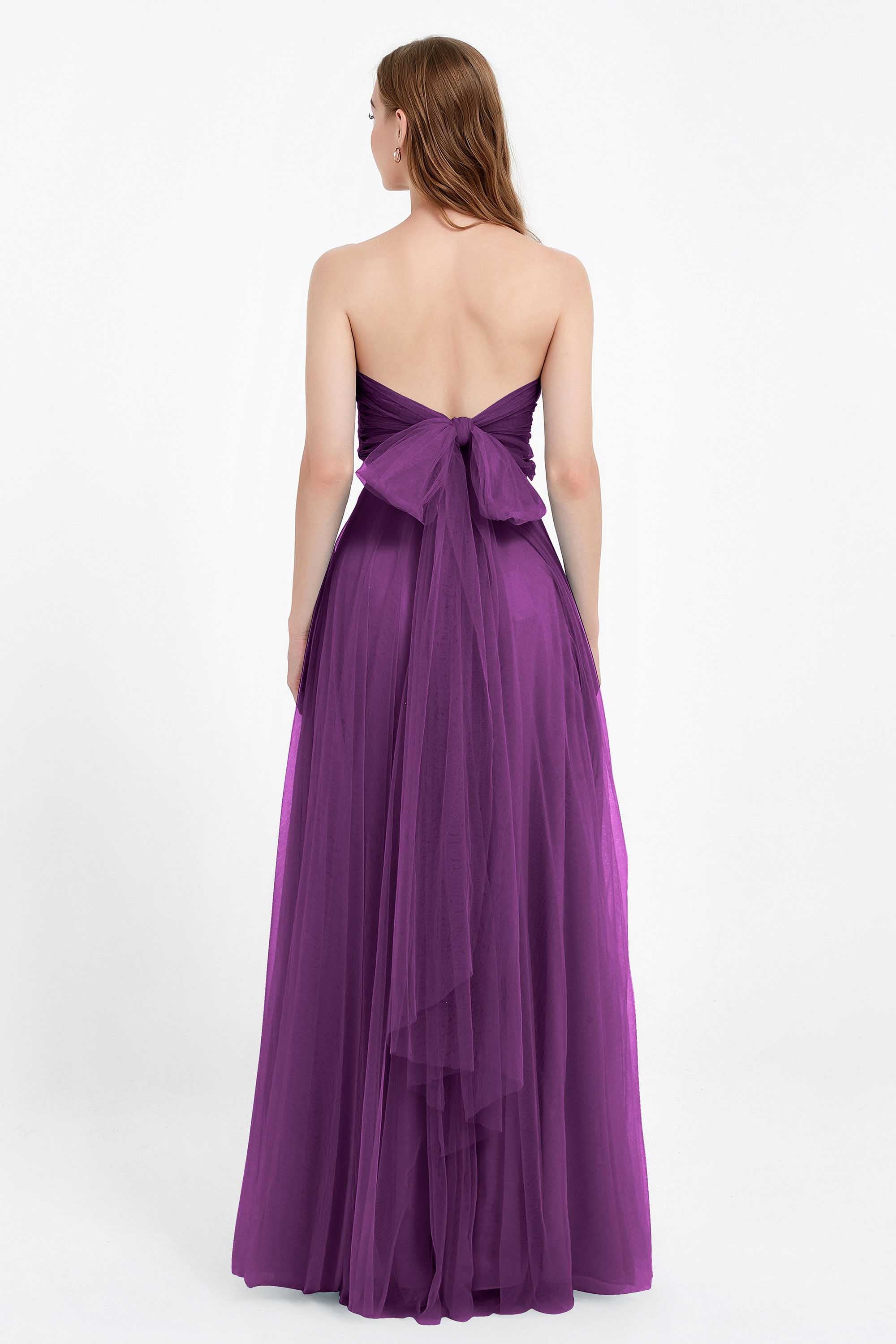 Sweetheart neckline tulle backless formal evening dresses pleated ruched bridesmaid dress