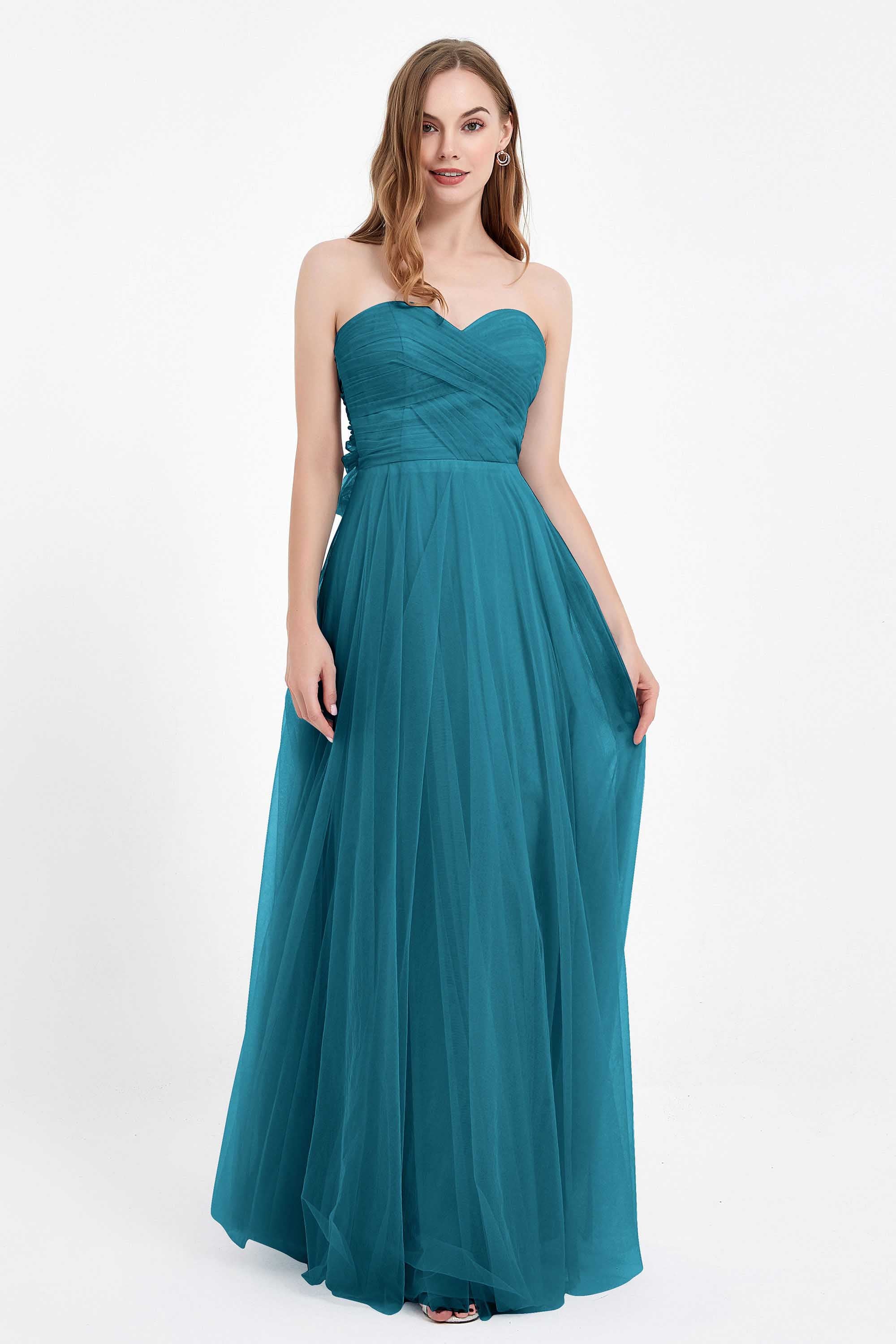 Sweetheart neckline tulle backless formal evening dresses pleated ruched bridesmaid dress