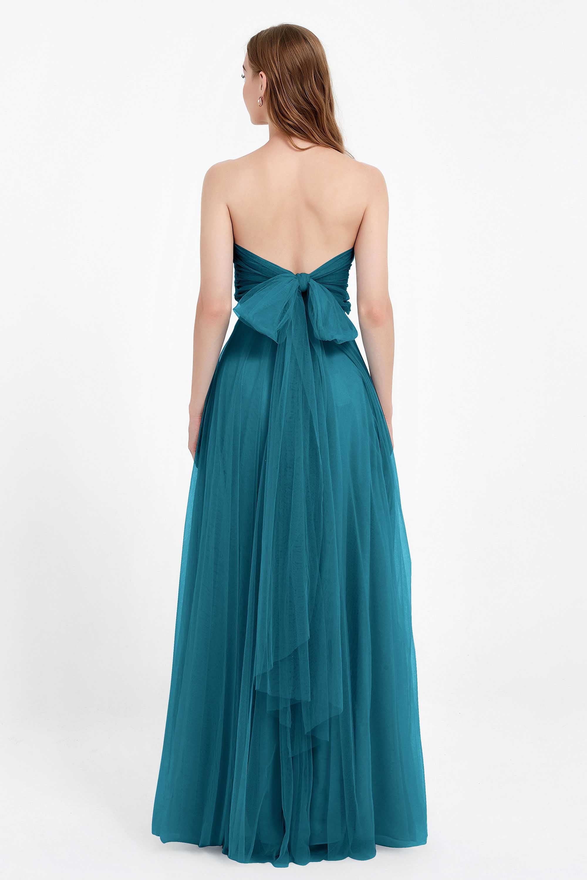 Sweetheart neckline tulle backless formal evening dresses pleated ruched bridesmaid dress