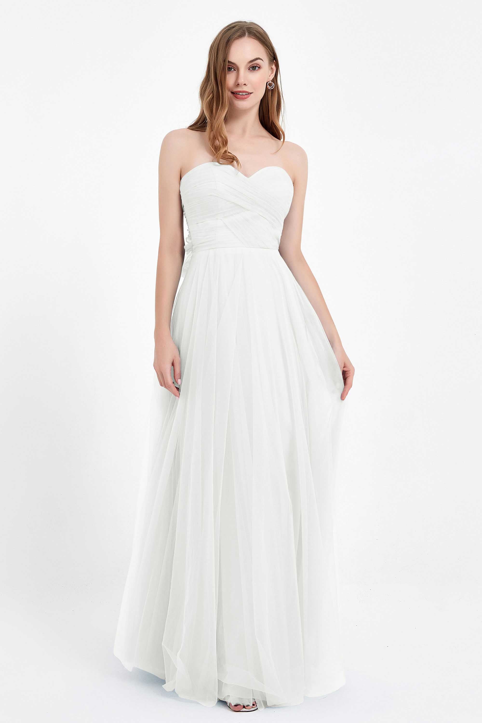 Sweetheart neckline tulle backless formal evening dresses pleated ruched bridesmaid dress