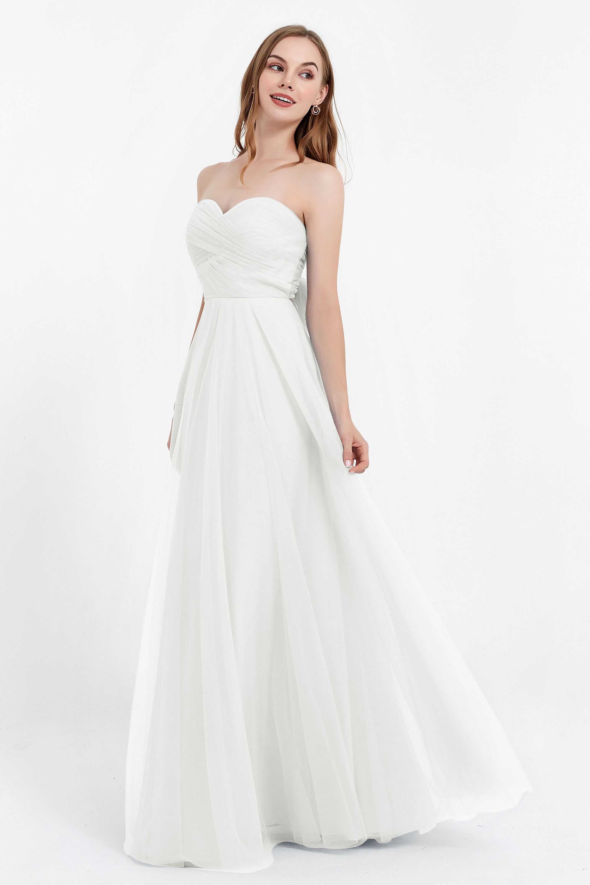 Sweetheart neckline tulle backless formal evening dresses pleated ruched bridesmaid dress