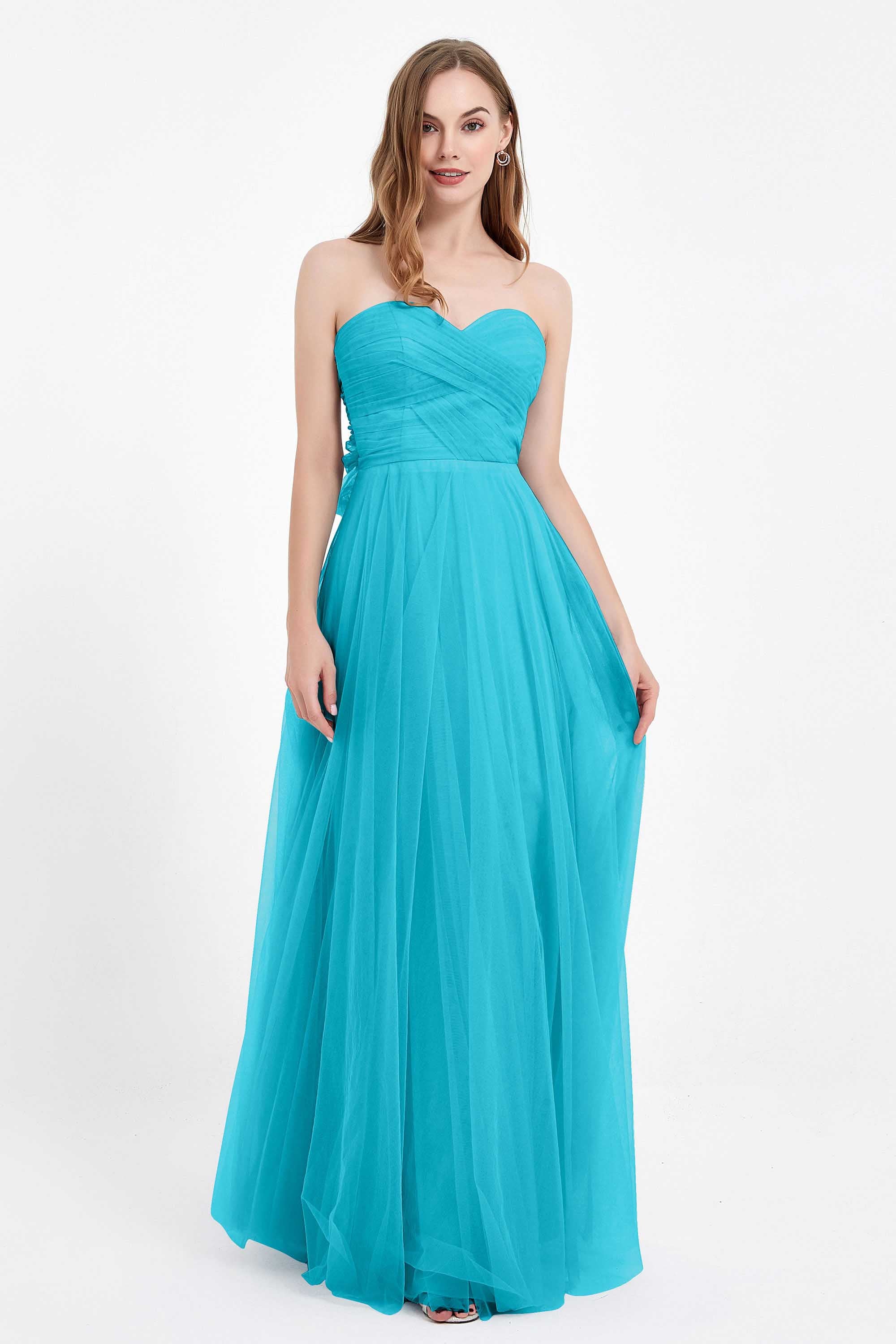 Sweetheart neckline tulle backless formal evening dresses pleated ruched bridesmaid dress