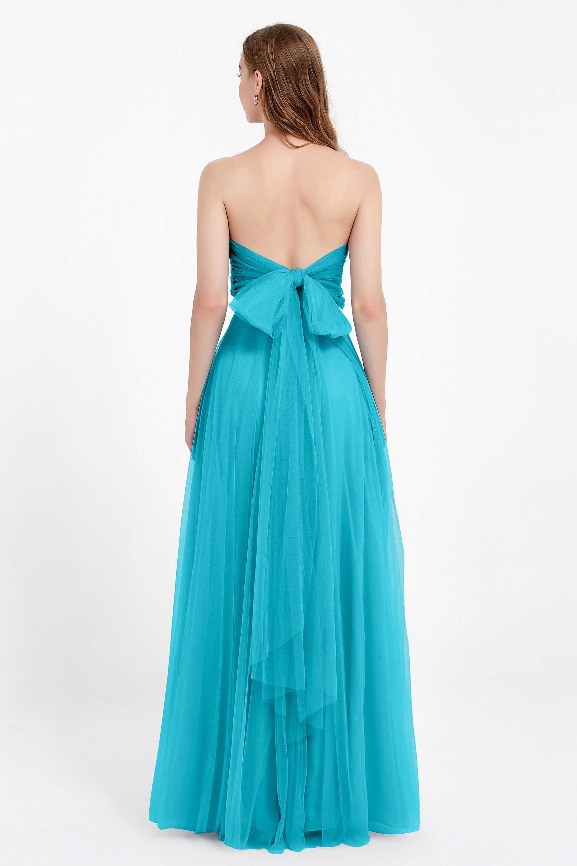 Sweetheart neckline tulle backless formal evening dresses pleated ruched bridesmaid dress