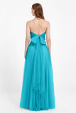 Sweetheart neckline tulle backless formal evening dresses pleated ruched bridesmaid dress