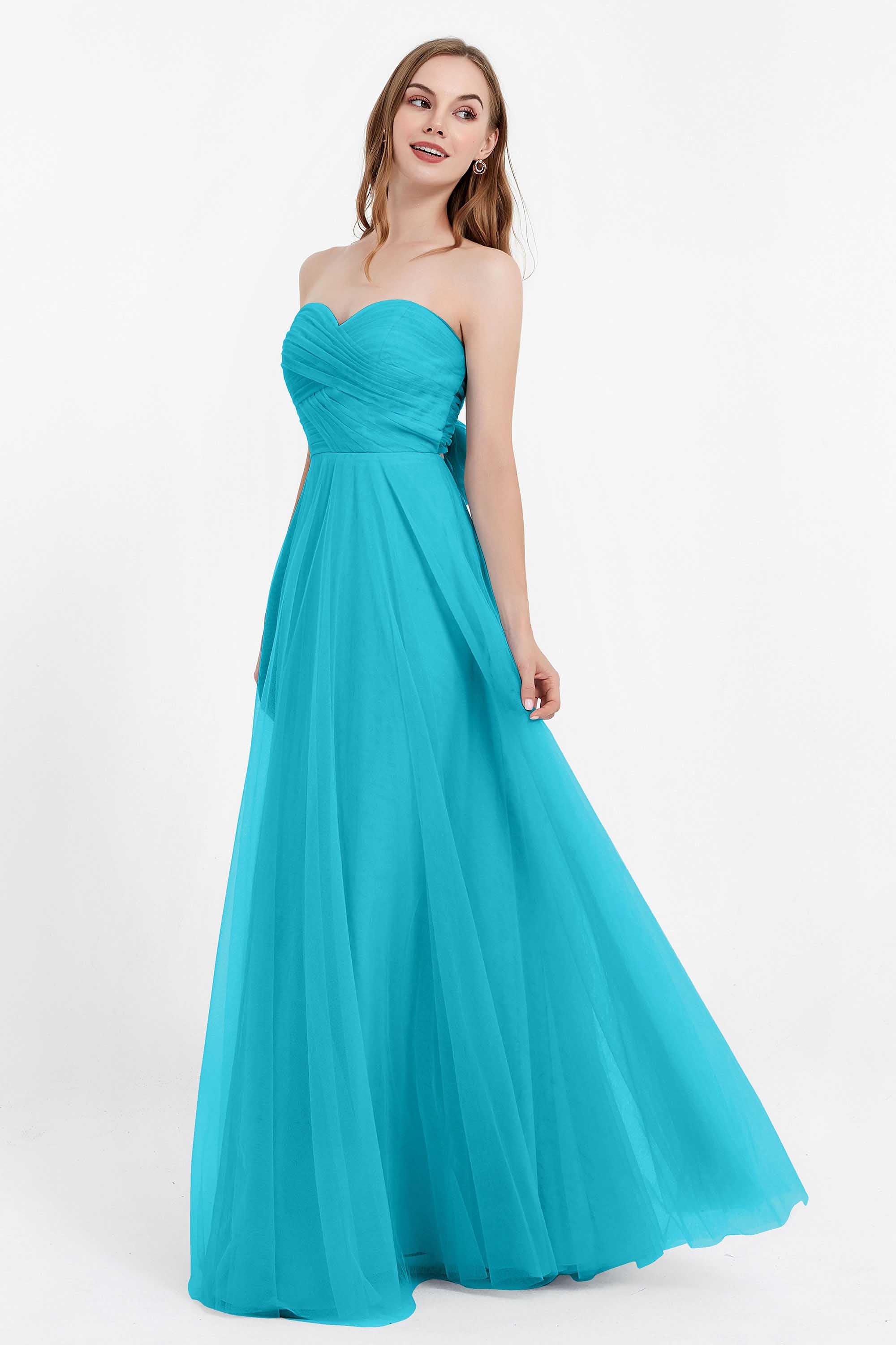 Sweetheart neckline tulle backless formal evening dresses pleated ruched bridesmaid dress