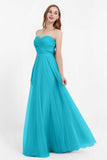 Sweetheart neckline tulle backless formal evening dresses pleated ruched bridesmaid dress