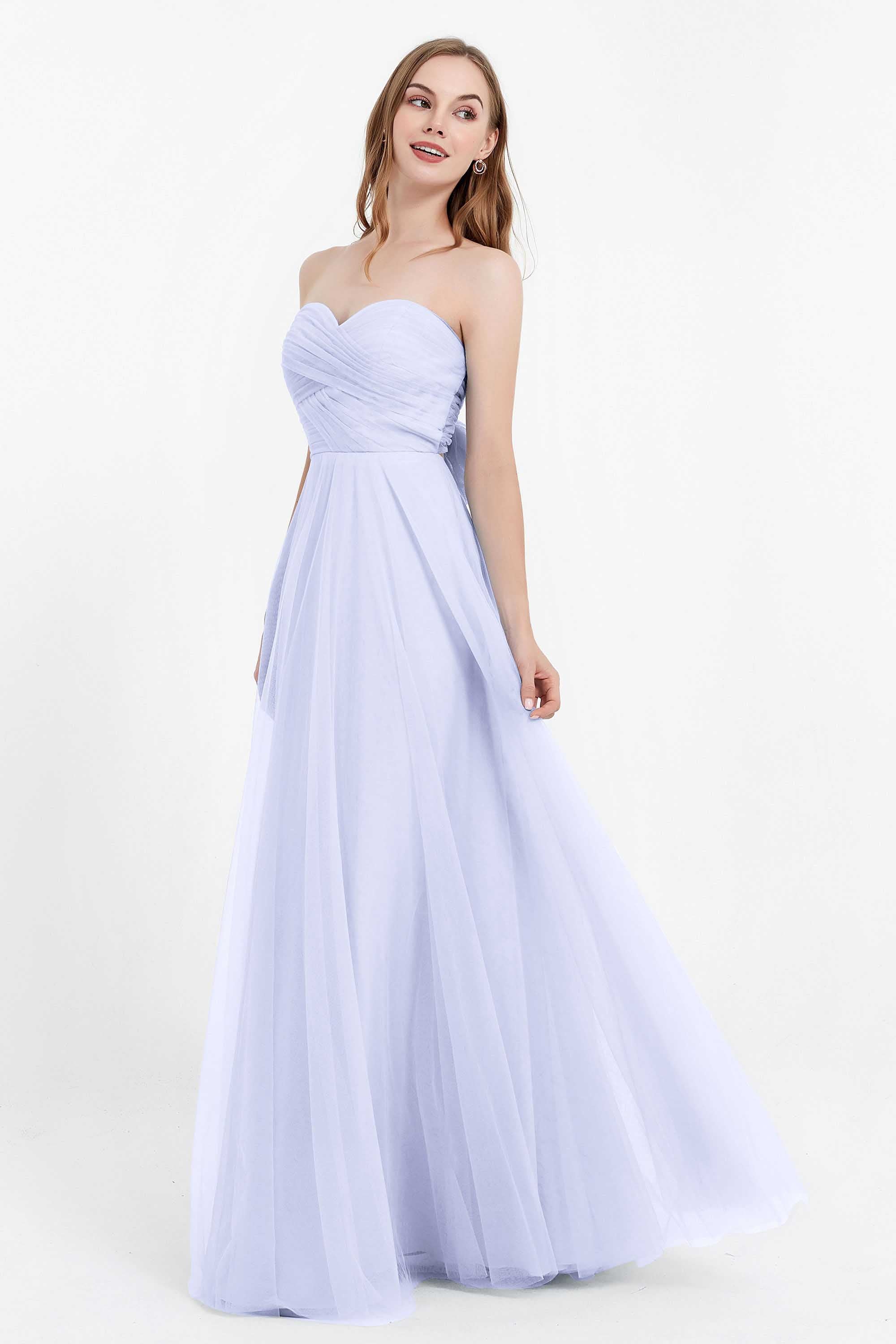 Sweetheart neckline tulle backless formal evening dresses pleated ruched bridesmaid dress
