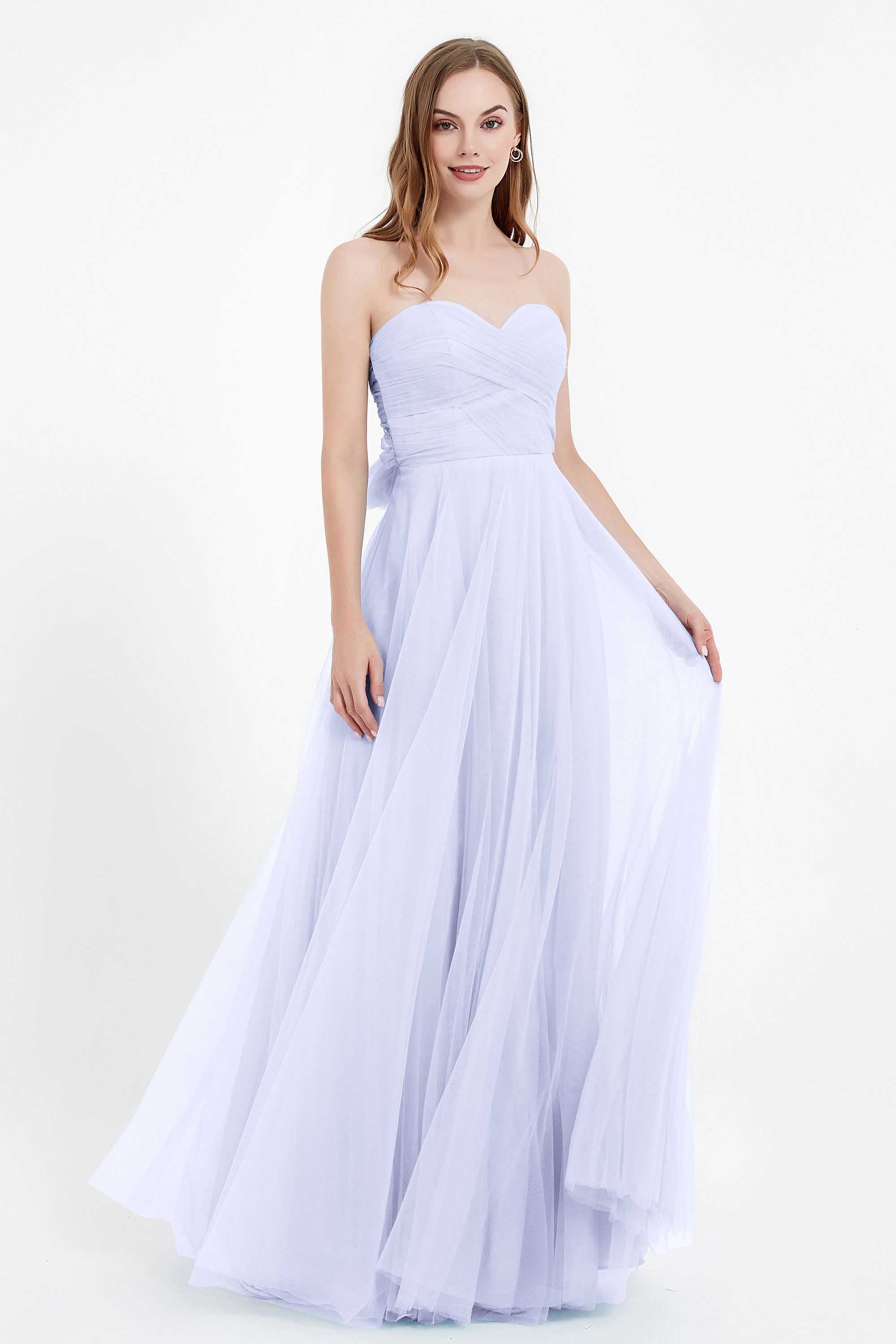 Sweetheart neckline tulle backless formal evening dresses pleated ruched bridesmaid dress