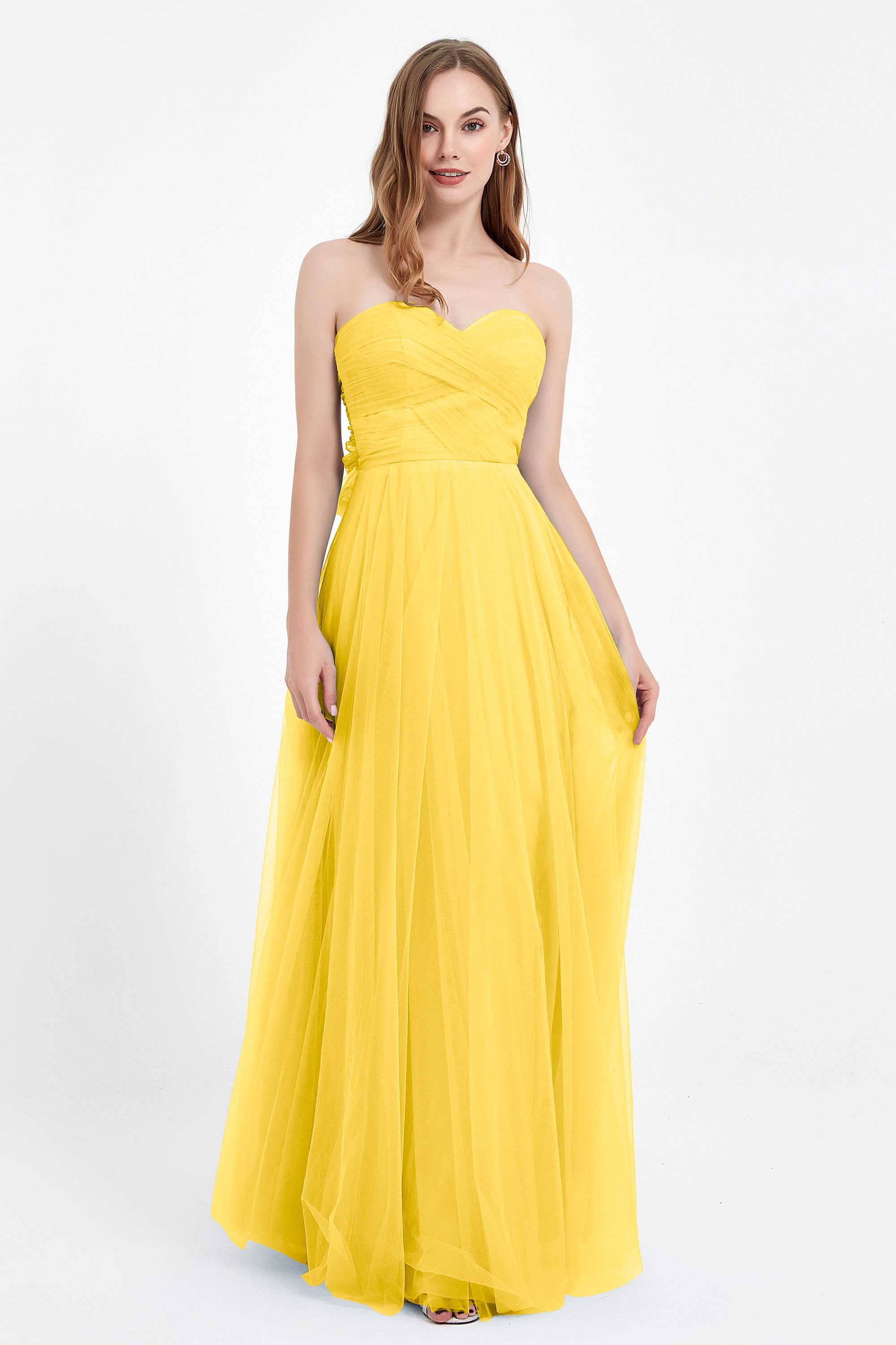 Sweetheart neckline tulle backless formal evening dresses pleated ruched bridesmaid dress