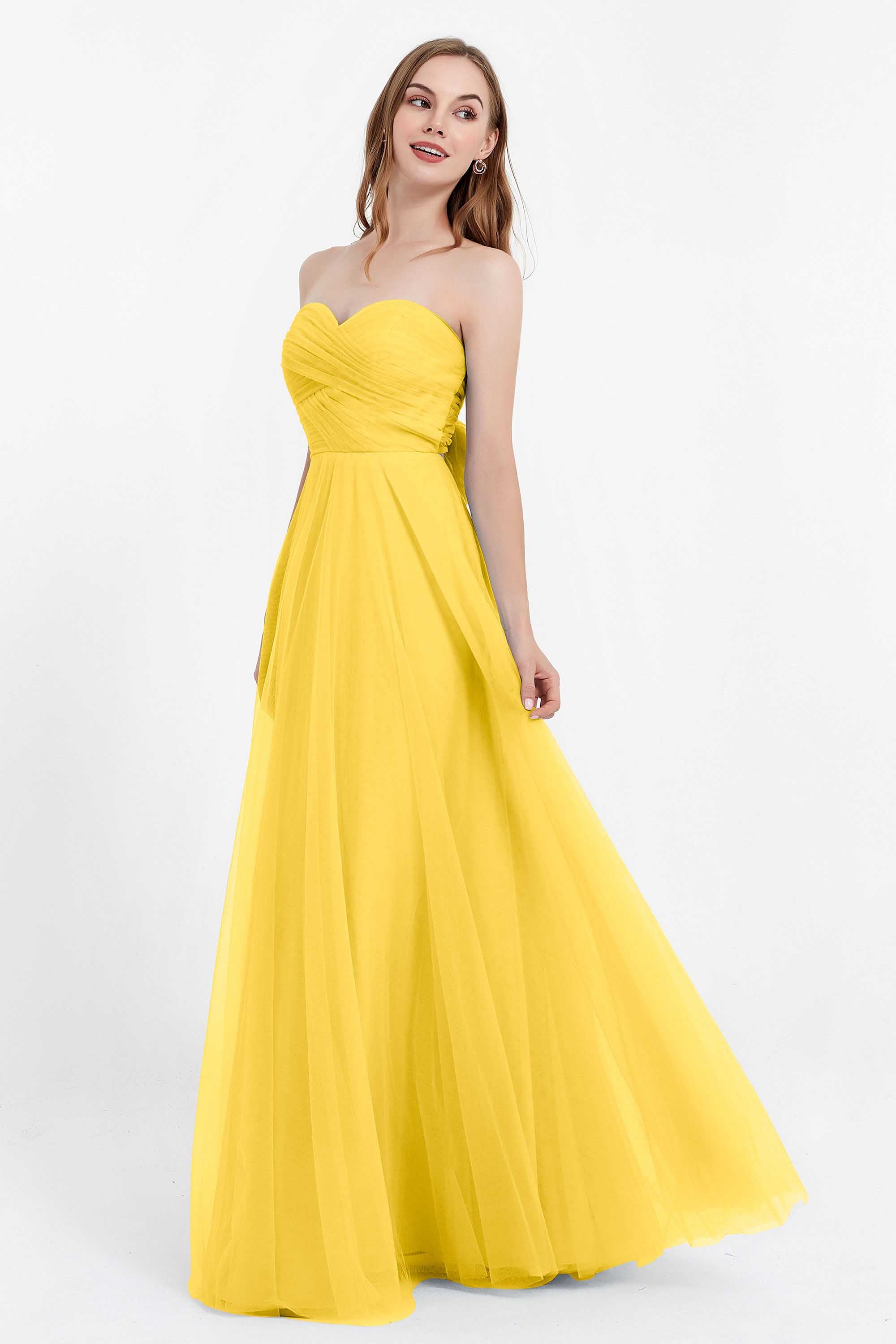 Sweetheart neckline tulle backless formal evening dresses pleated ruched bridesmaid dress