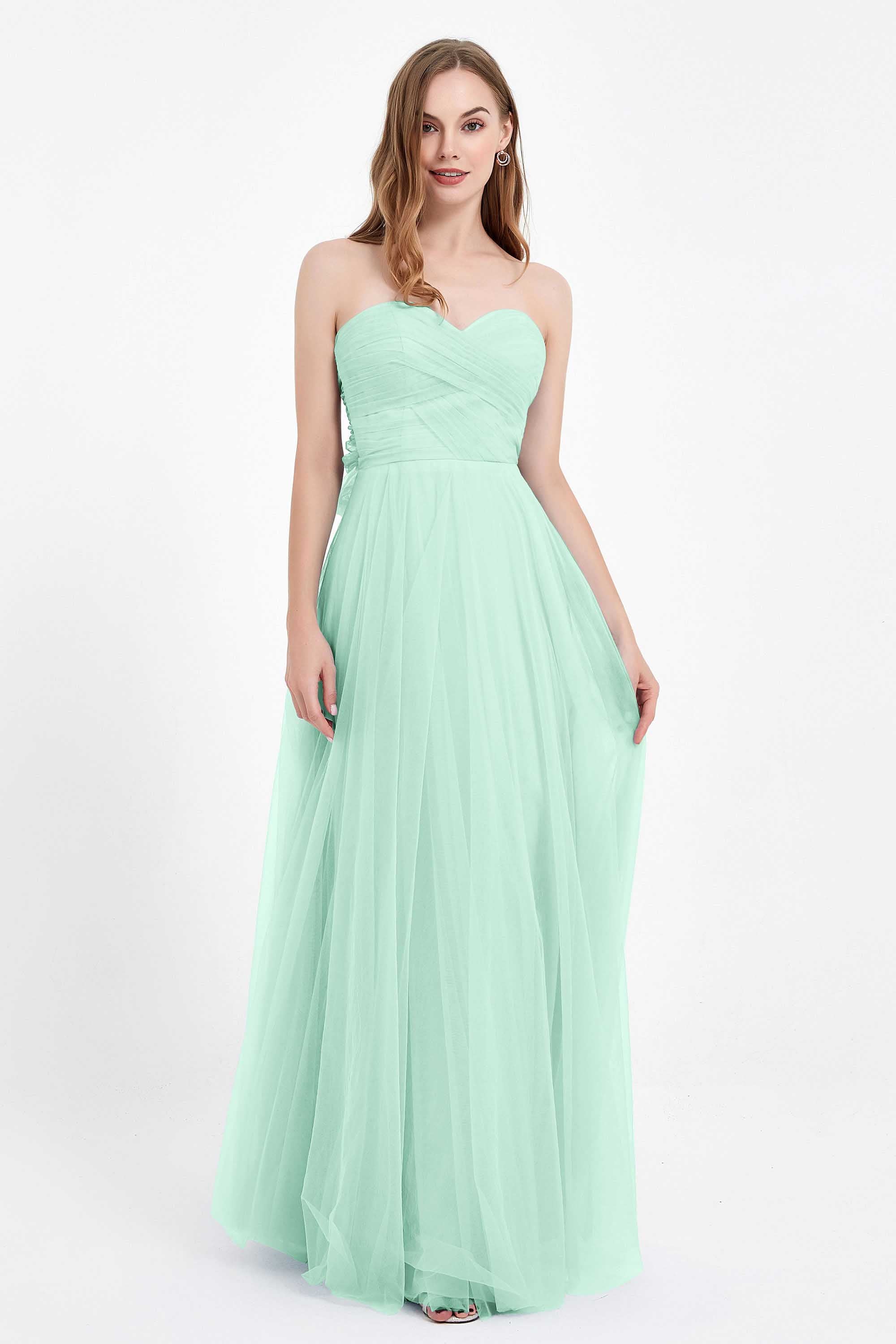 Sweetheart neckline tulle backless formal evening dresses pleated ruched bridesmaid dress