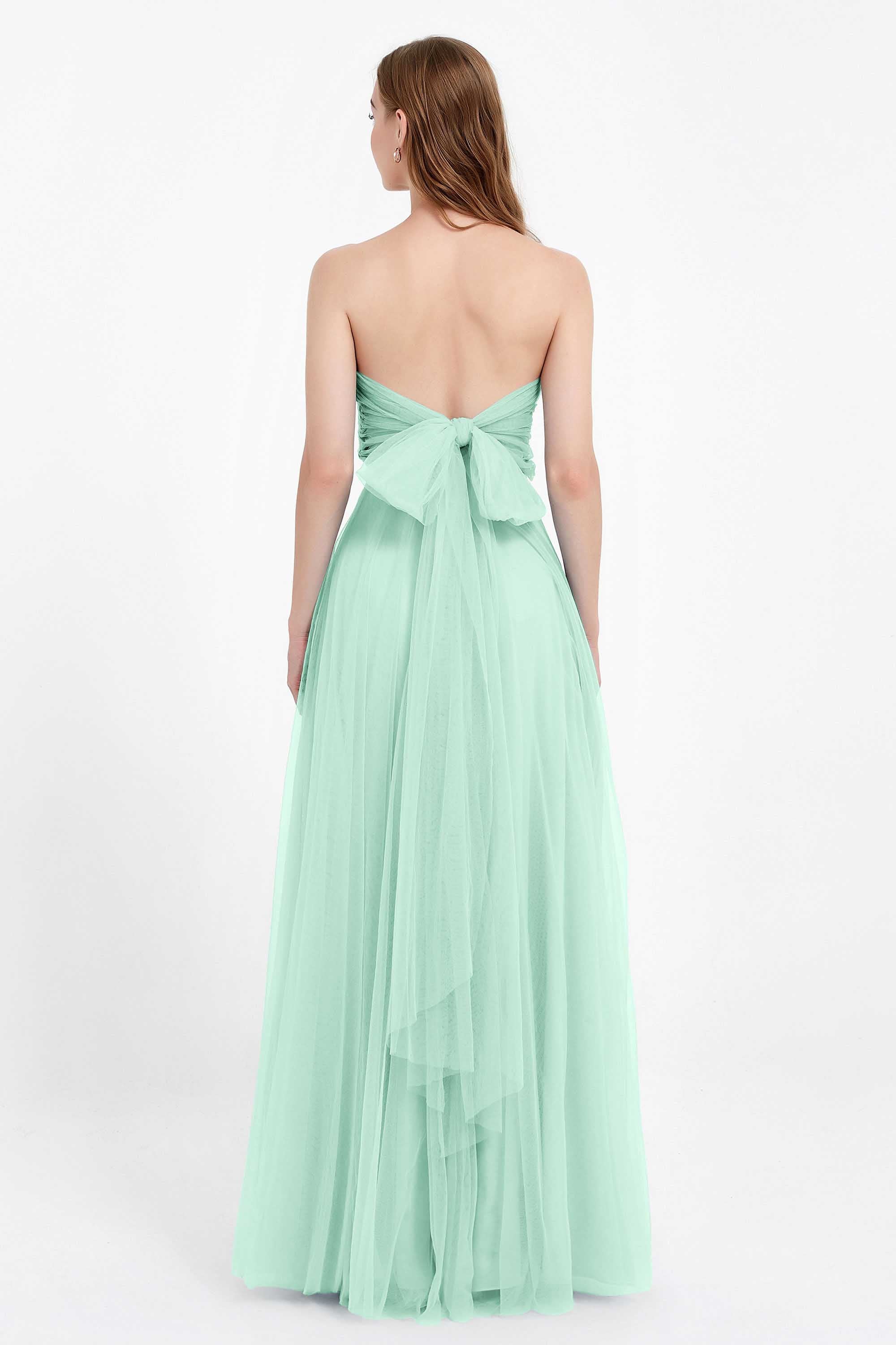 Sweetheart neckline tulle backless formal evening dresses pleated ruched bridesmaid dress