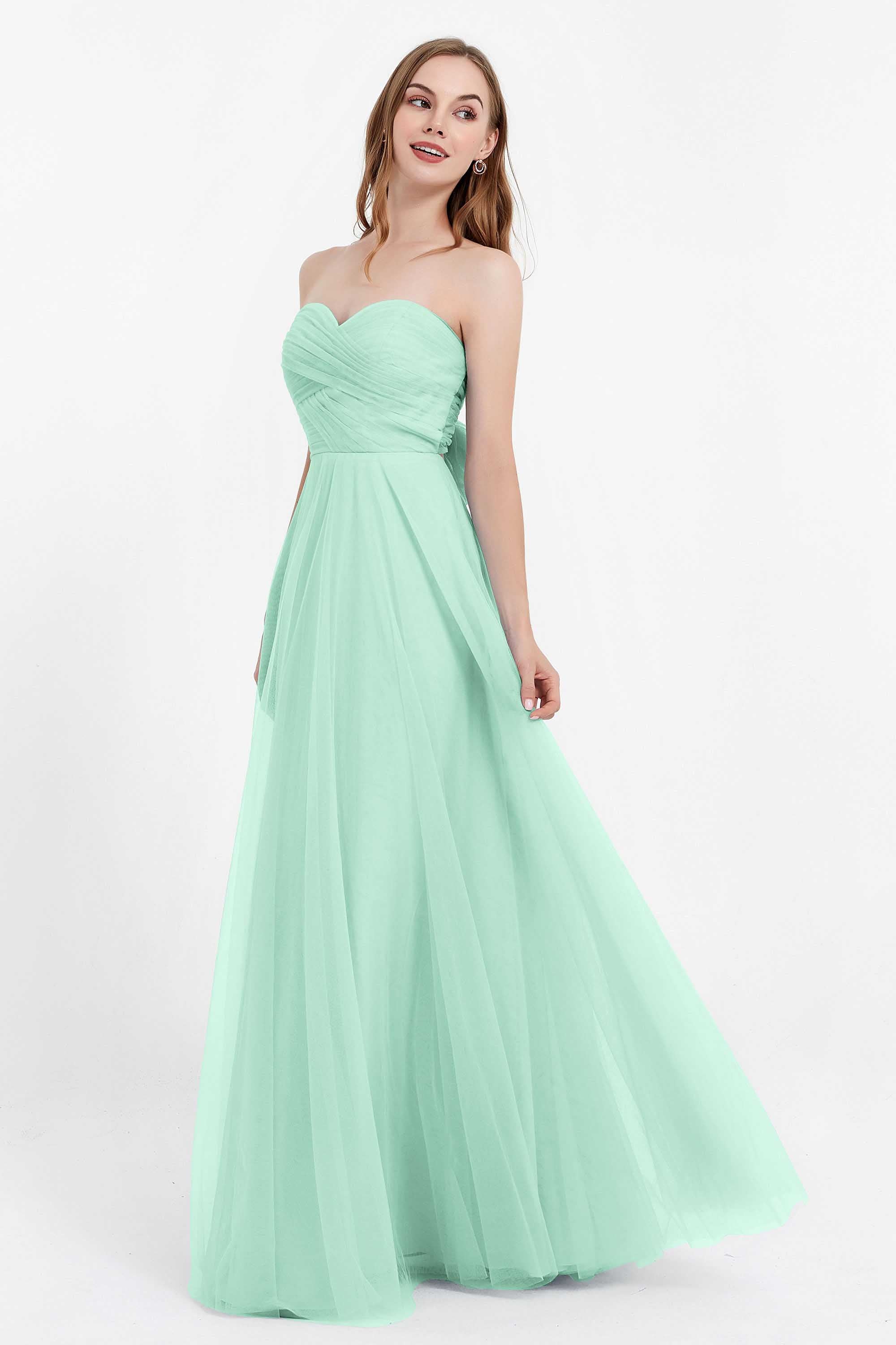 Sweetheart neckline tulle backless formal evening dresses pleated ruched bridesmaid dress