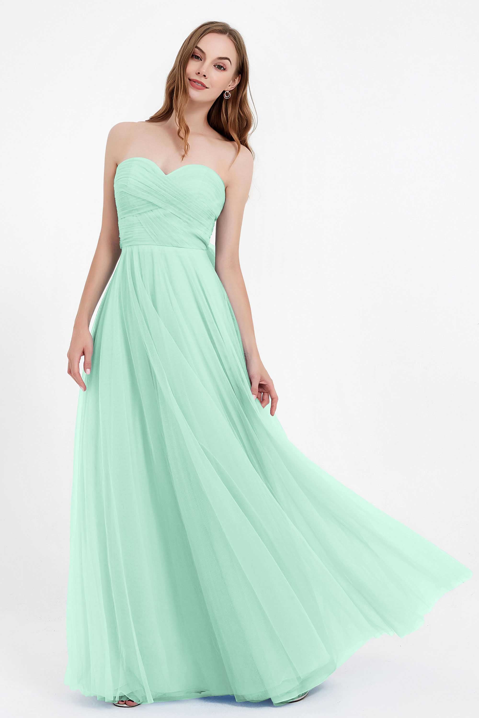 Sweetheart neckline tulle backless formal evening dresses pleated ruched bridesmaid dress