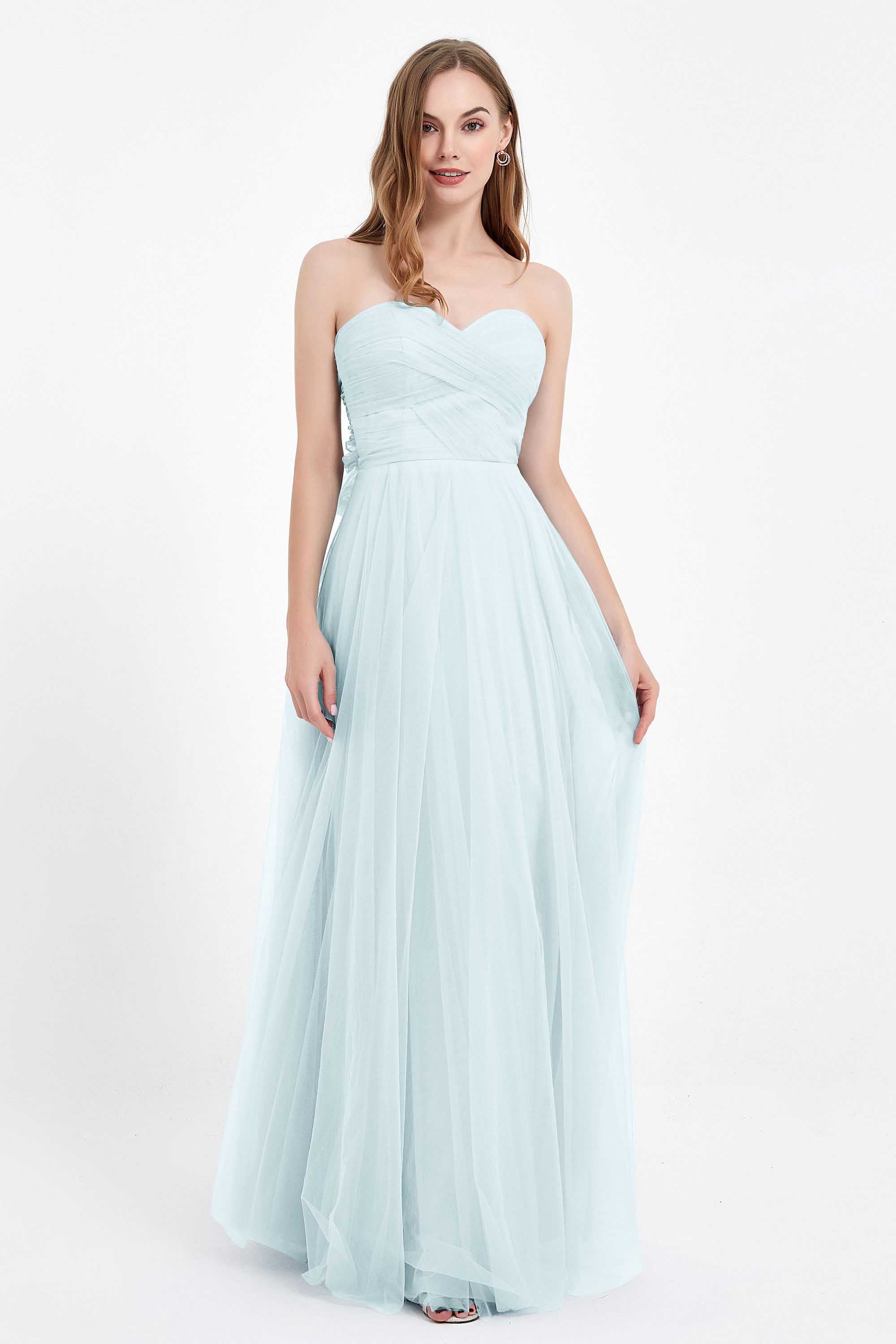 Sweetheart neckline tulle backless formal evening dresses pleated ruched bridesmaid dress