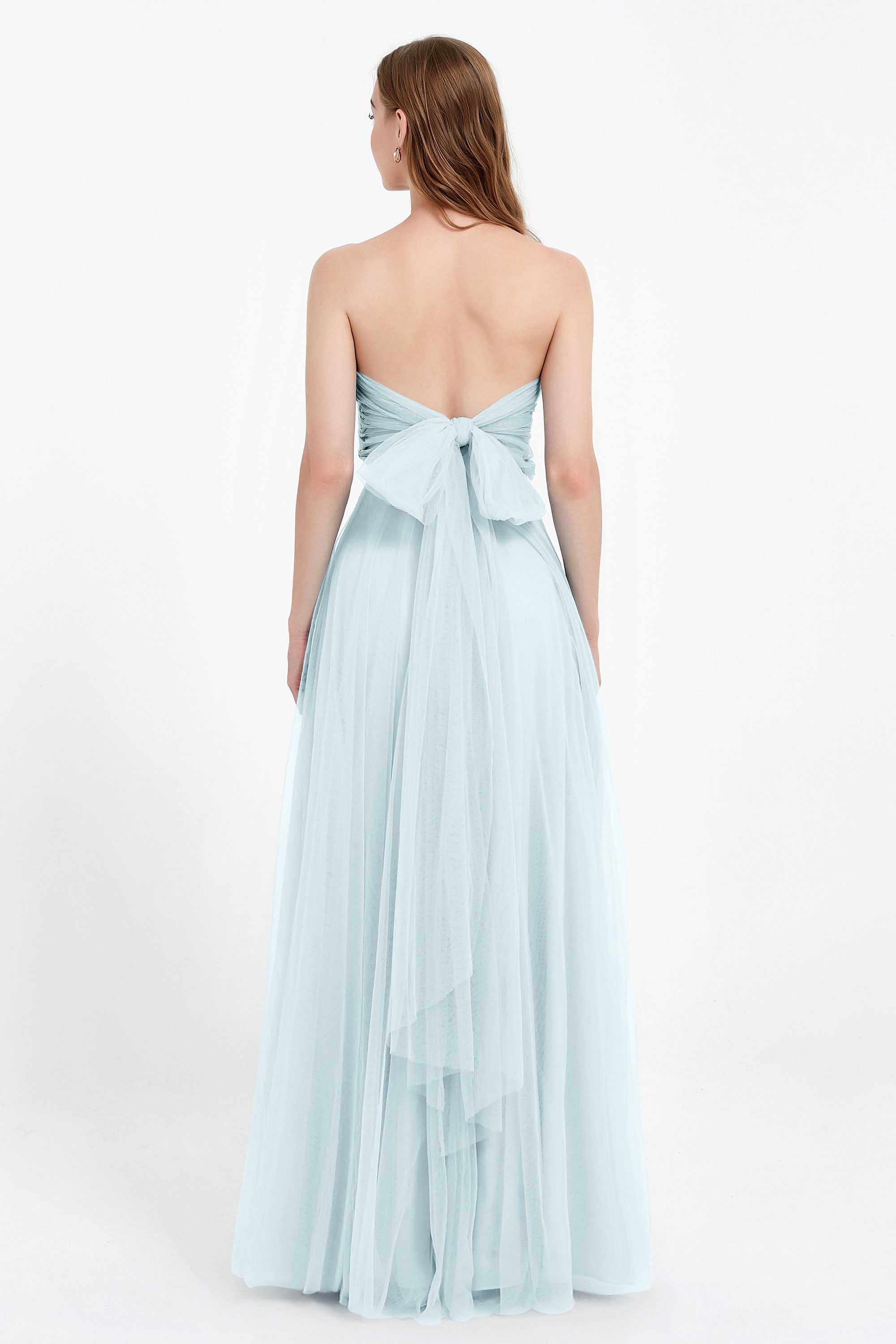 Sweetheart neckline tulle backless formal evening dresses pleated ruched bridesmaid dress