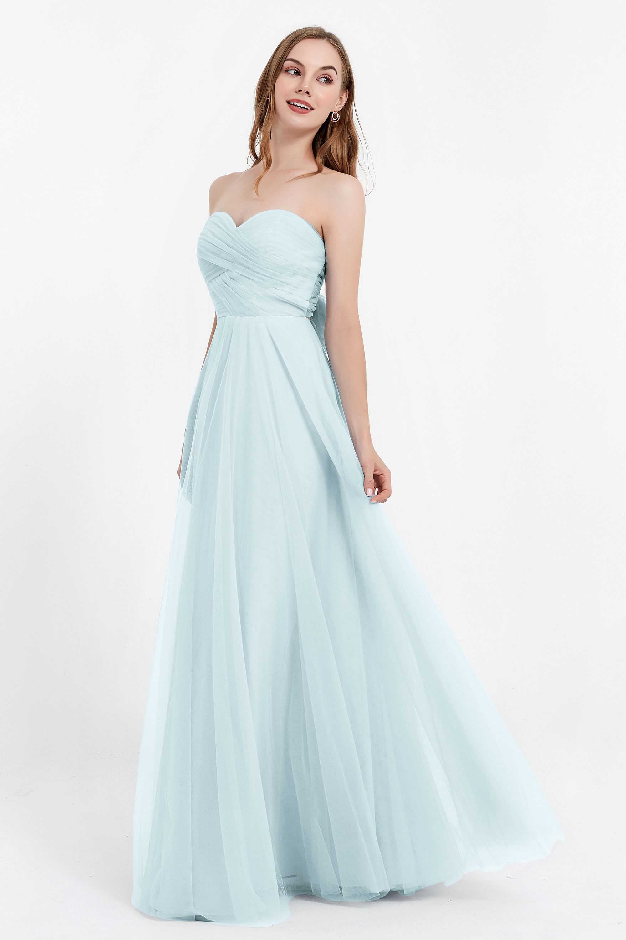 Sweetheart neckline tulle backless formal evening dresses pleated ruched bridesmaid dress