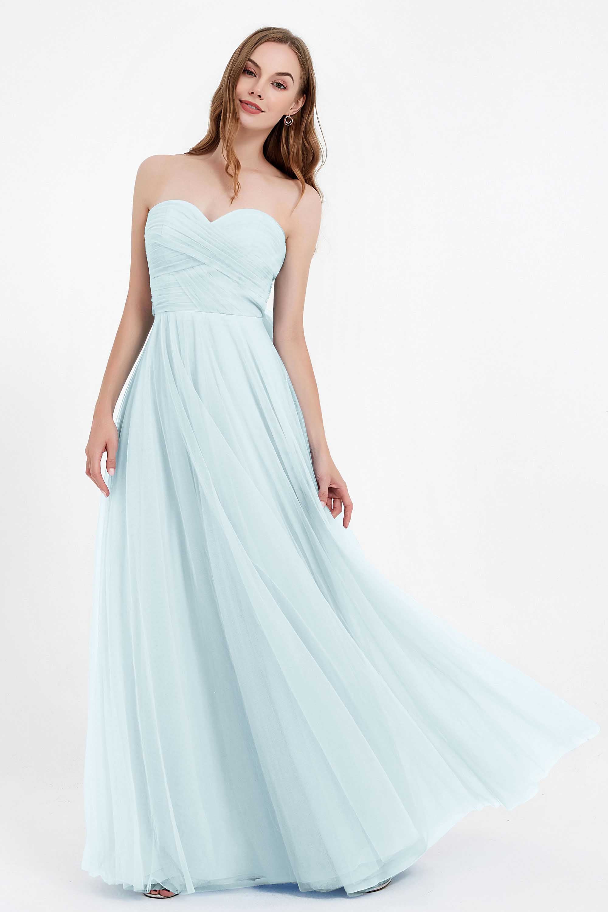 Sweetheart neckline tulle backless formal evening dresses pleated ruched bridesmaid dress