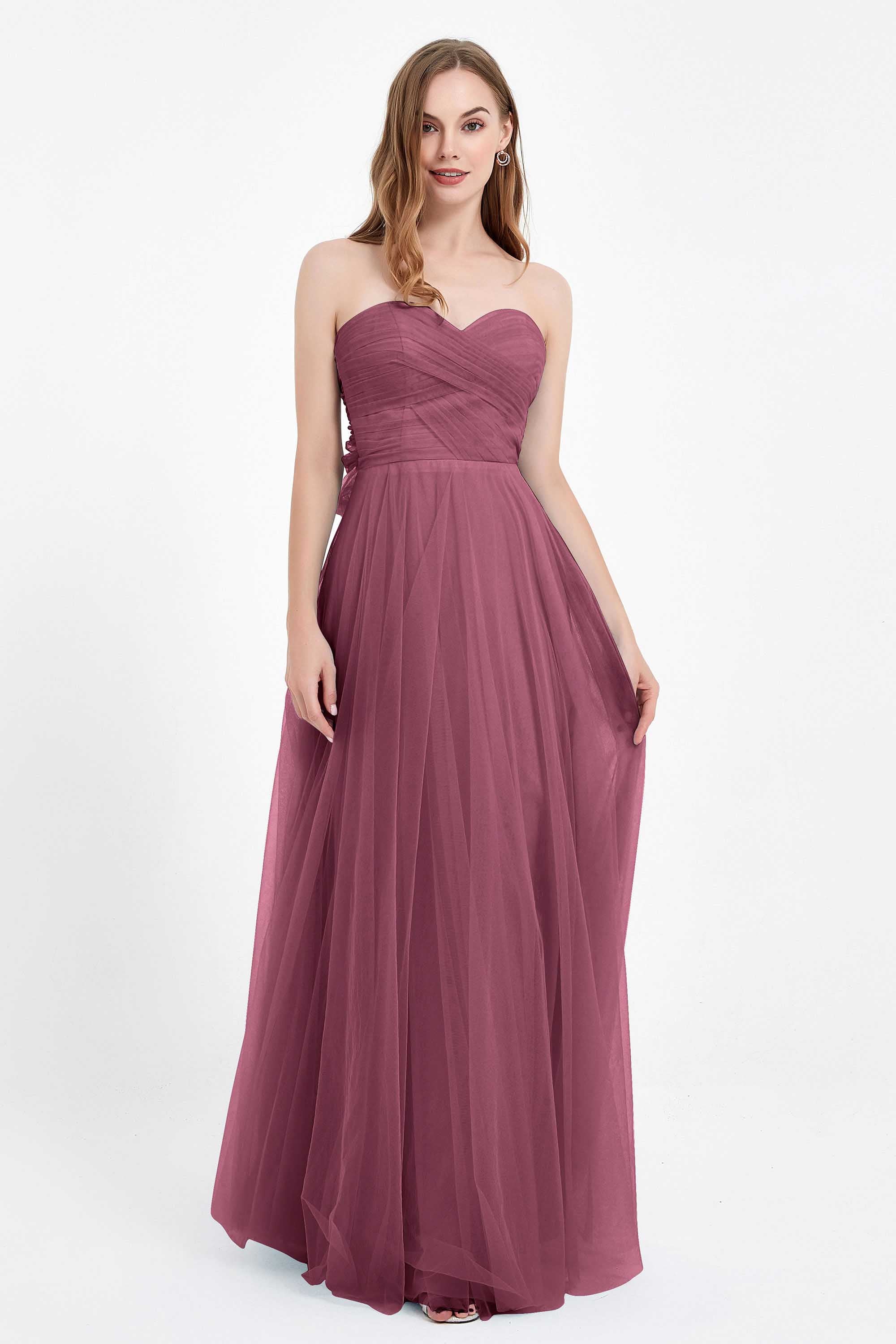 Sweetheart neckline tulle backless formal evening dresses pleated ruched bridesmaid dress