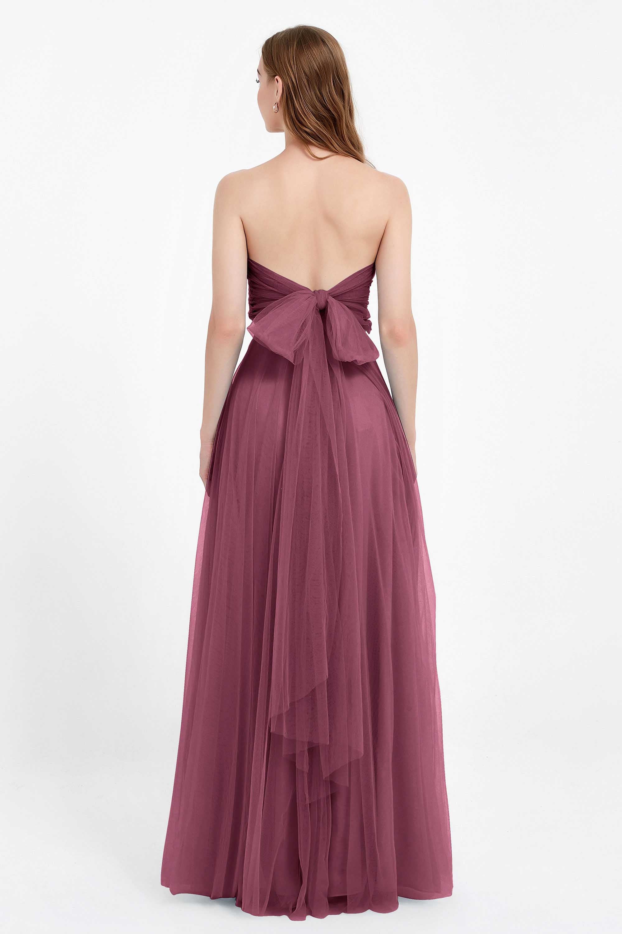 Sweetheart neckline tulle backless formal evening dresses pleated ruched bridesmaid dress