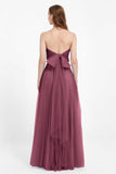 Sweetheart neckline tulle backless formal evening dresses pleated ruched bridesmaid dress
