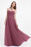 Sweetheart neckline tulle backless formal evening dresses pleated ruched bridesmaid dress
