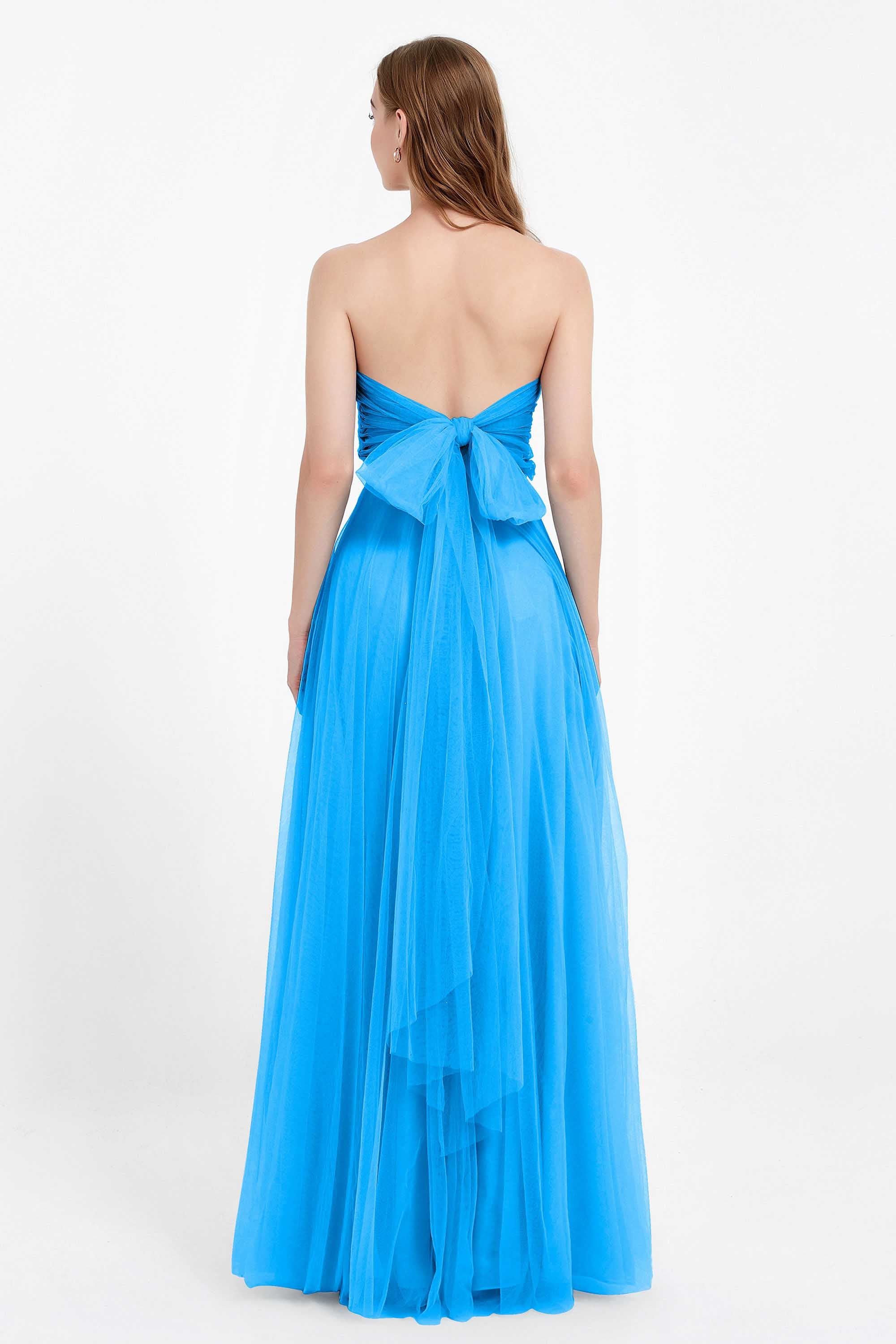 Sweetheart neckline tulle backless formal evening dresses pleated ruched bridesmaid dress