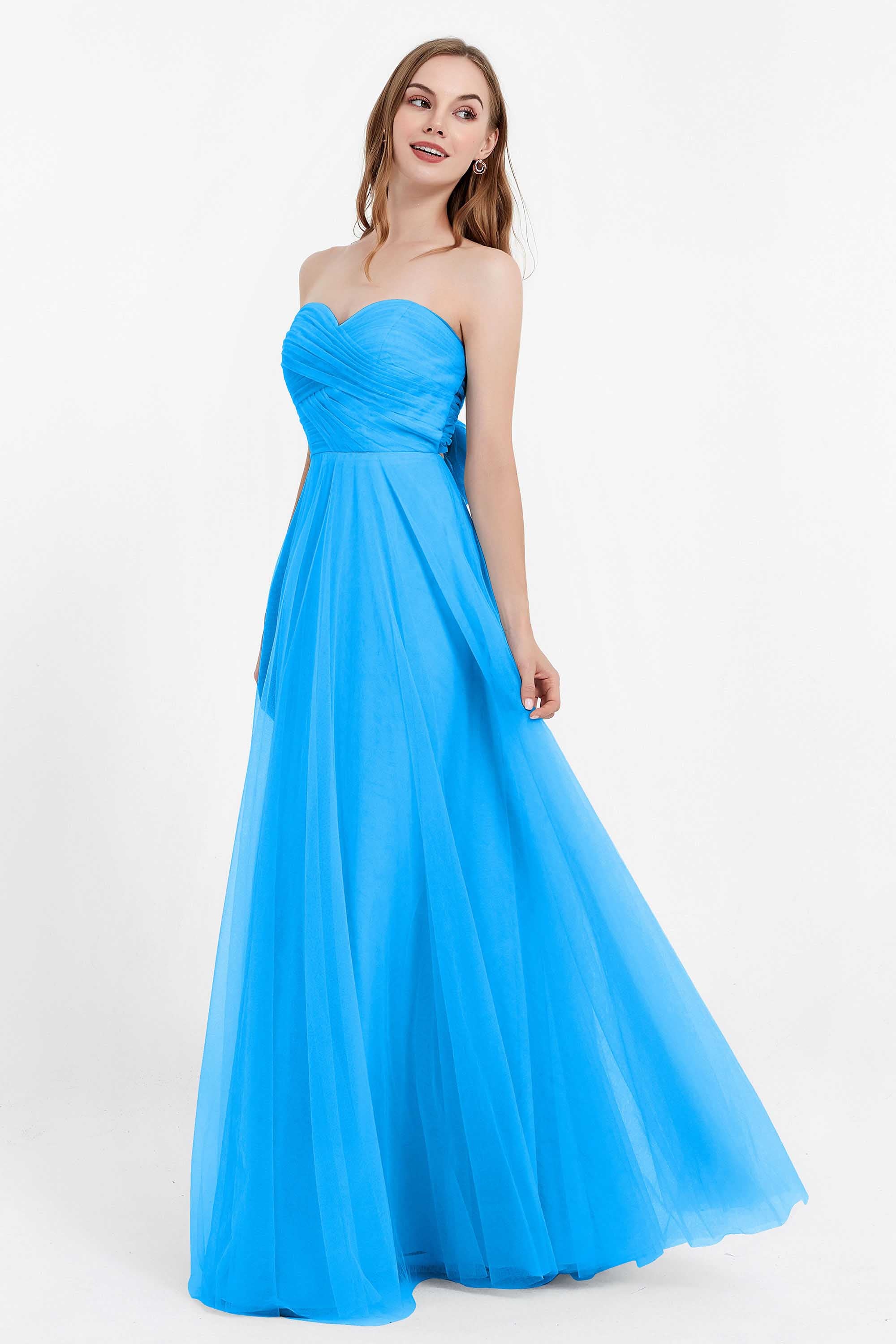 Sweetheart neckline tulle backless formal evening dresses pleated ruched bridesmaid dress