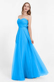 Sweetheart neckline tulle backless formal evening dresses pleated ruched bridesmaid dress