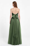Sweetheart neckline tulle backless formal evening dresses pleated ruched bridesmaid dress