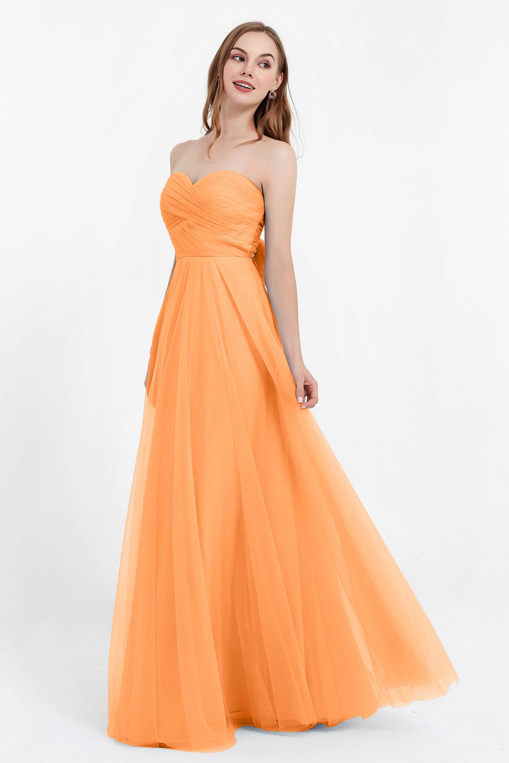 Sweetheart neckline tulle backless formal evening dresses pleated ruched bridesmaid dress