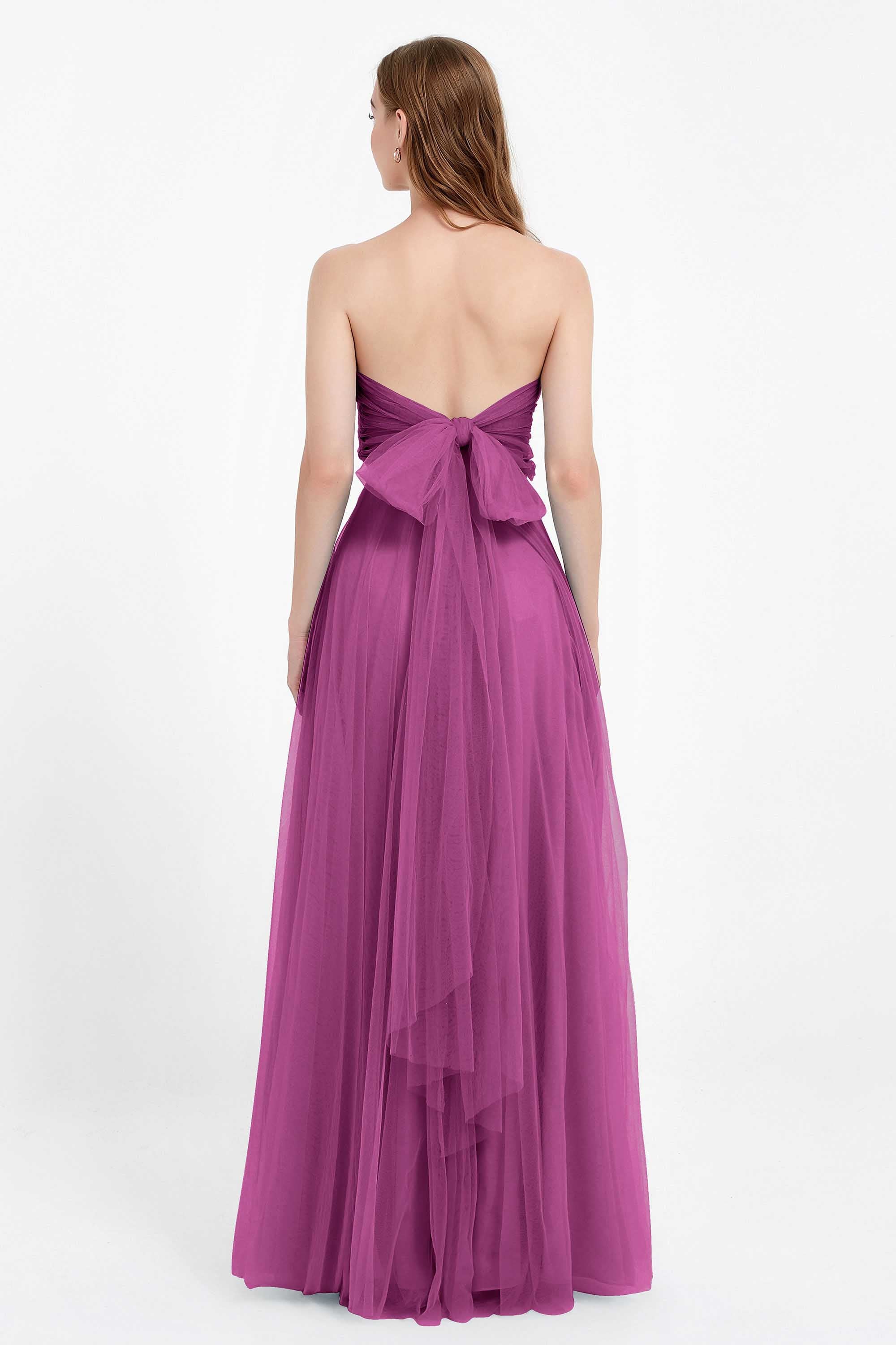 Sweetheart neckline tulle backless formal evening dresses pleated ruched bridesmaid dress
