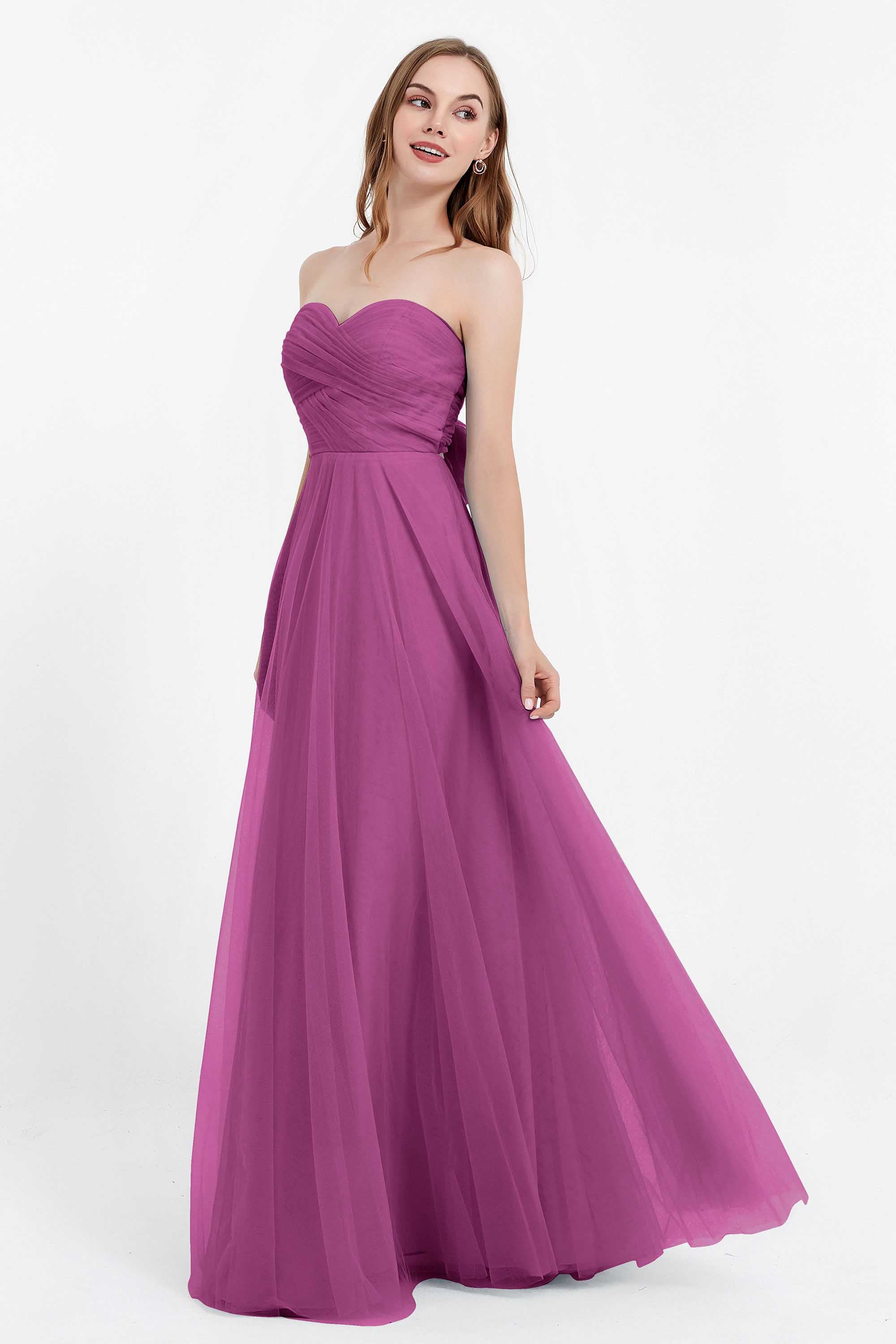 Sweetheart neckline tulle backless formal evening dresses pleated ruched bridesmaid dress